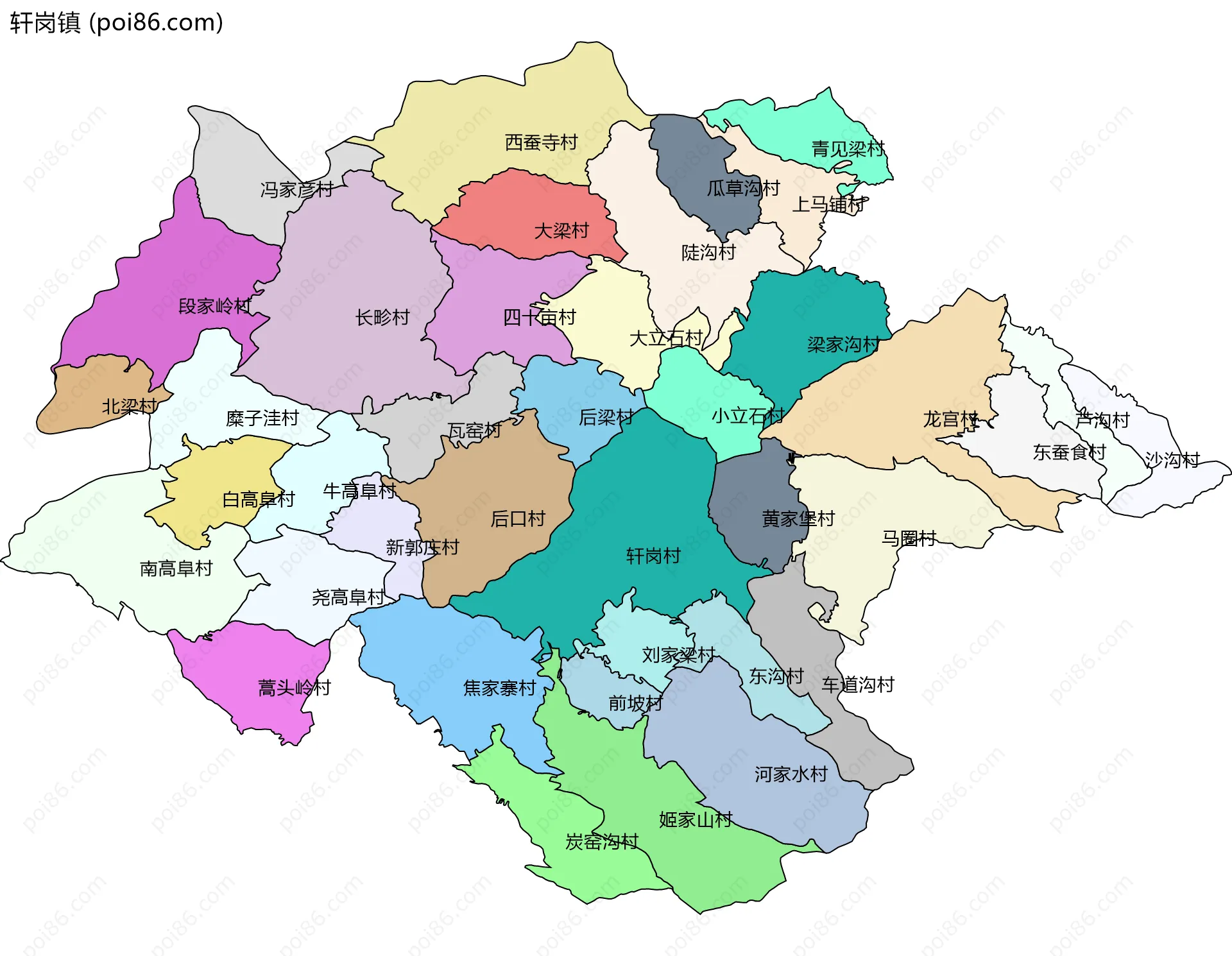 轩岗镇边界地图(五级行政区划)