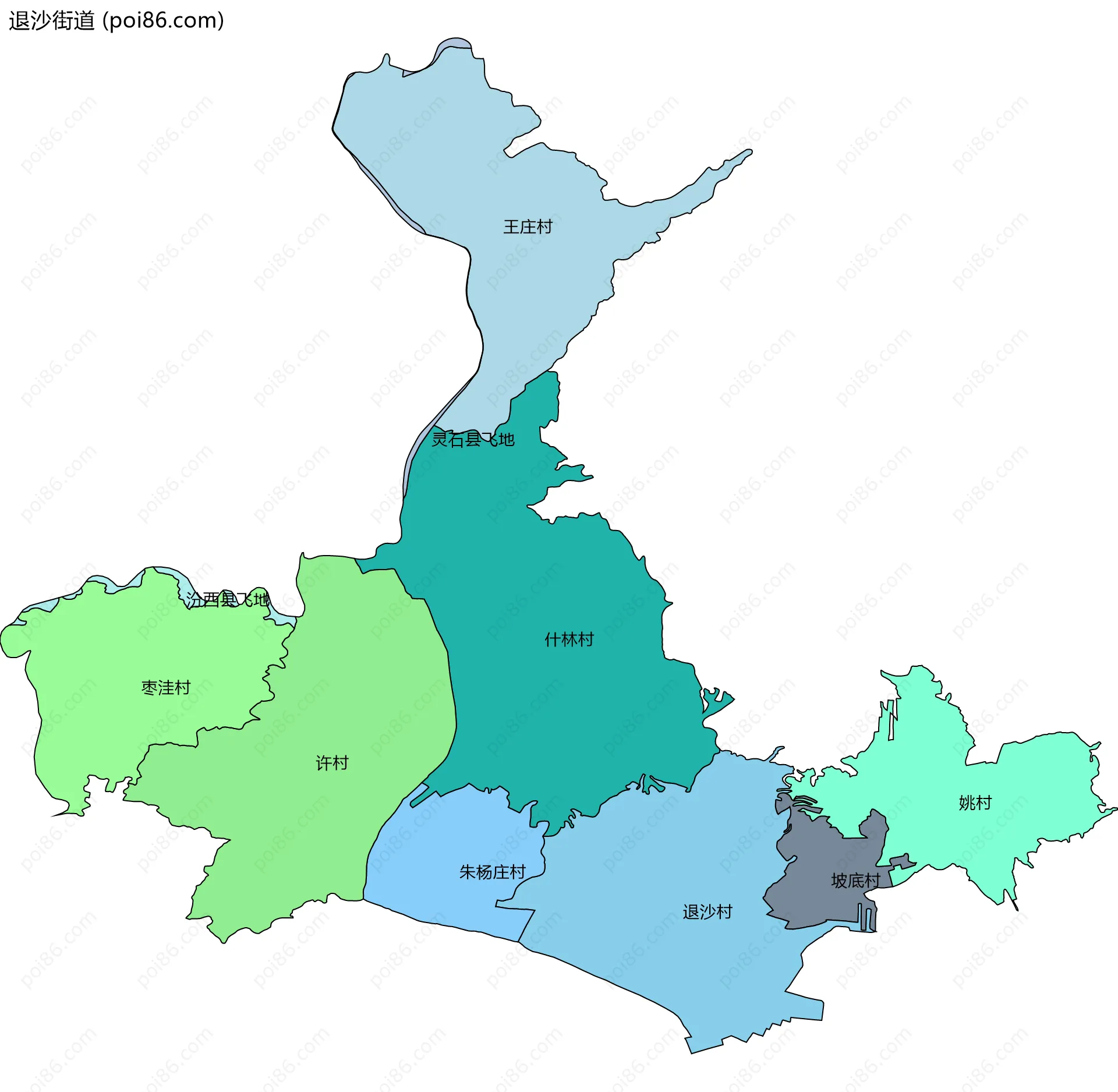 退沙街道边界地图(五级行政区划)