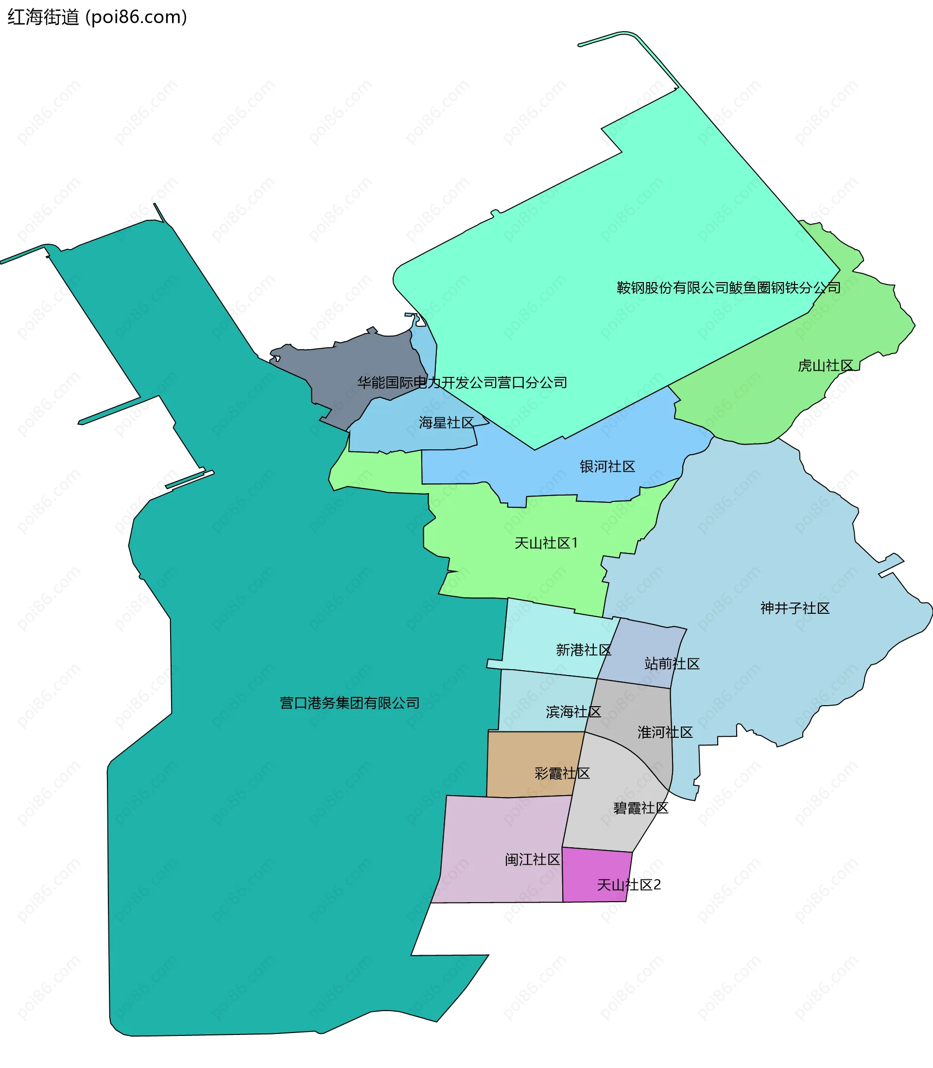 红海街道边界地图(五级行政区划)