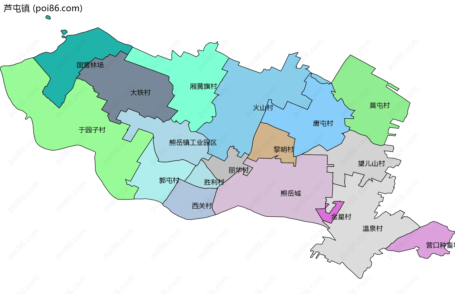 芦屯镇边界地图(五级行政区划)