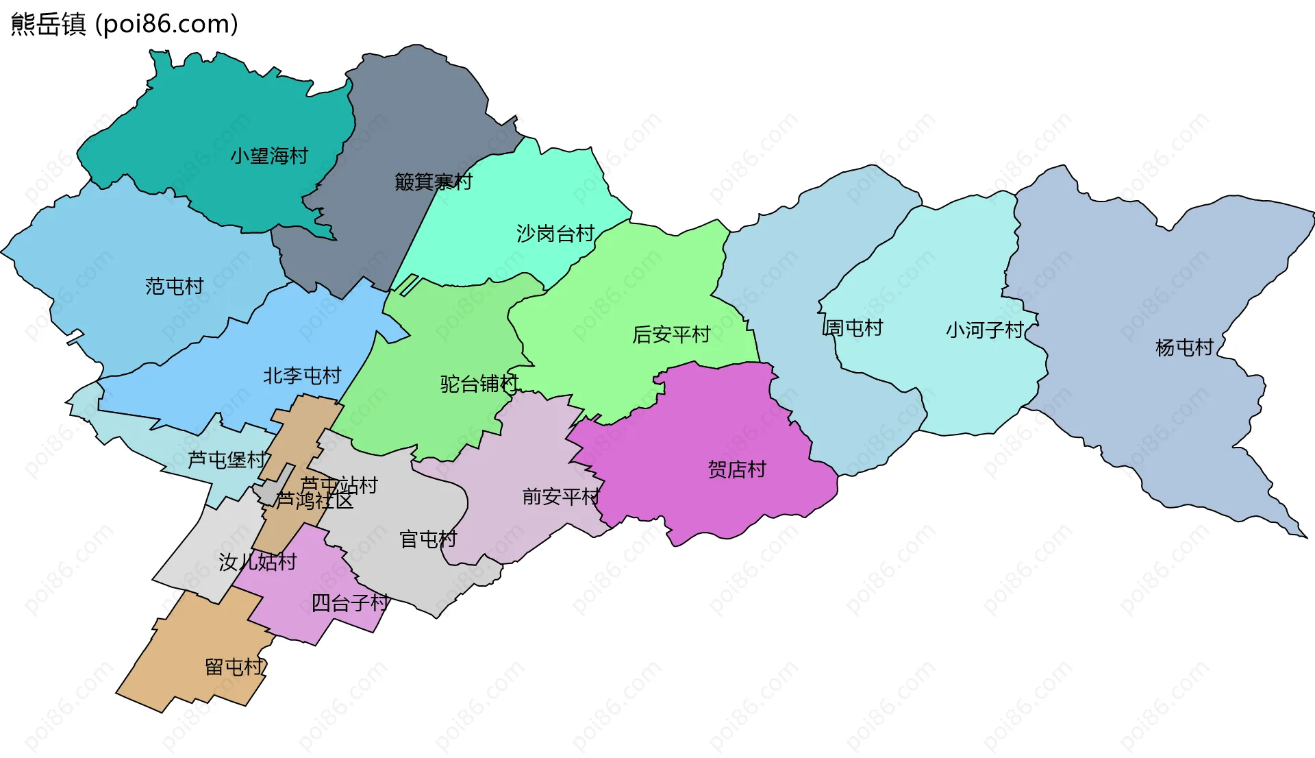 熊岳镇边界地图(五级行政区划)