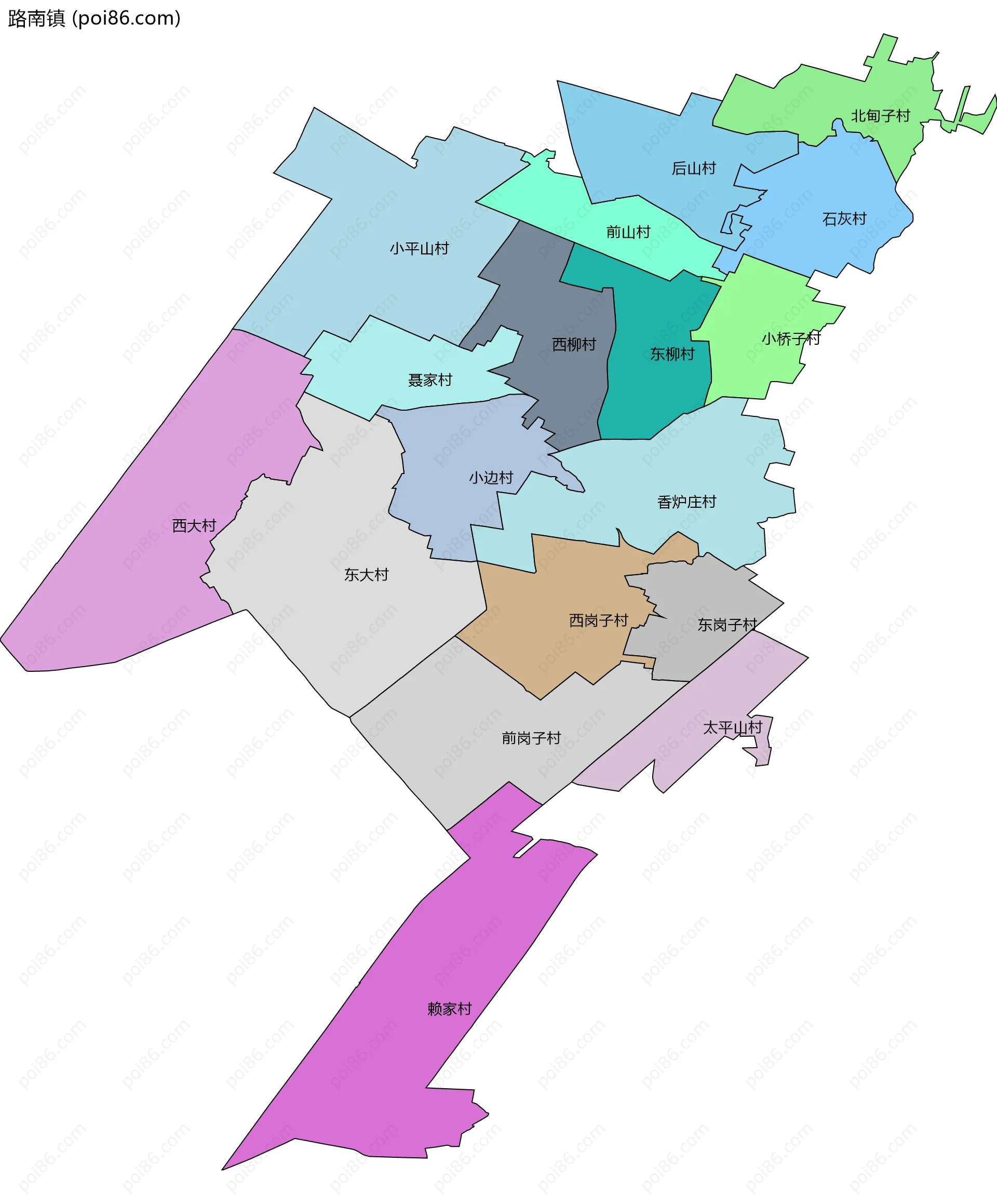 路南镇边界地图(五级行政区划)