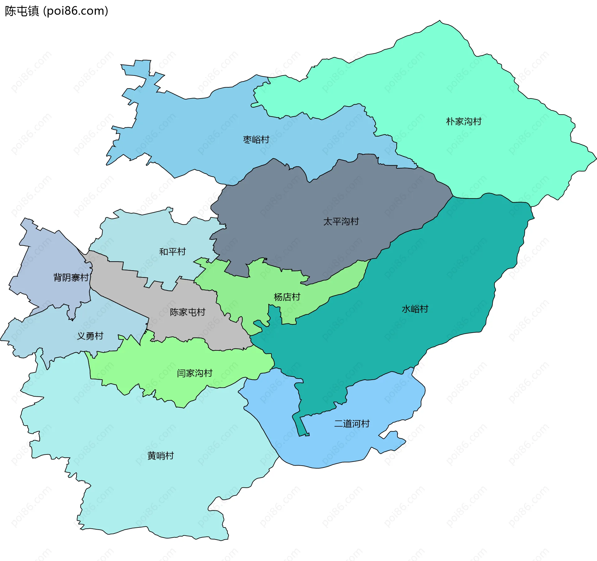 陈屯镇边界地图(五级行政区划)
