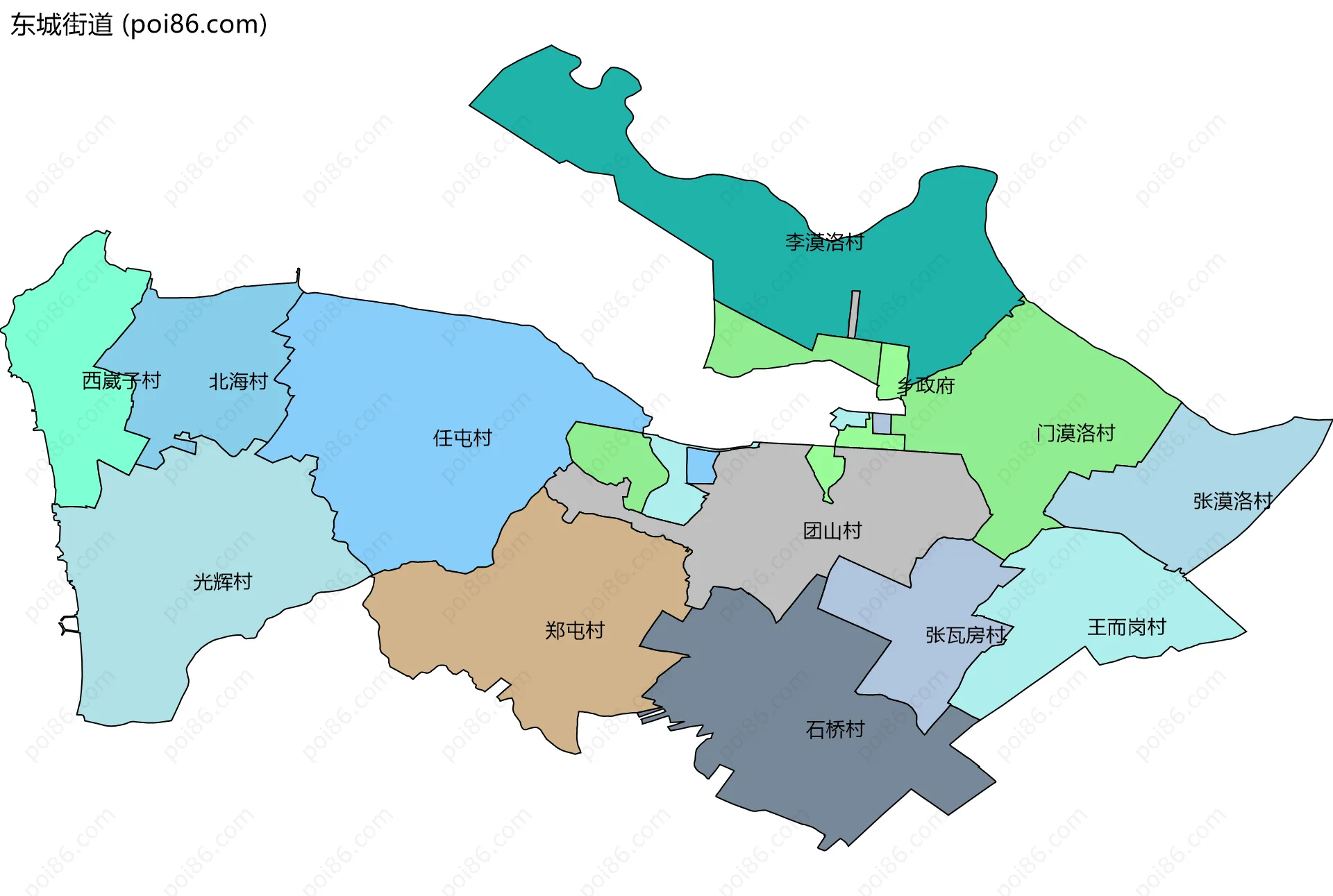 东城街道边界地图(五级行政区划)