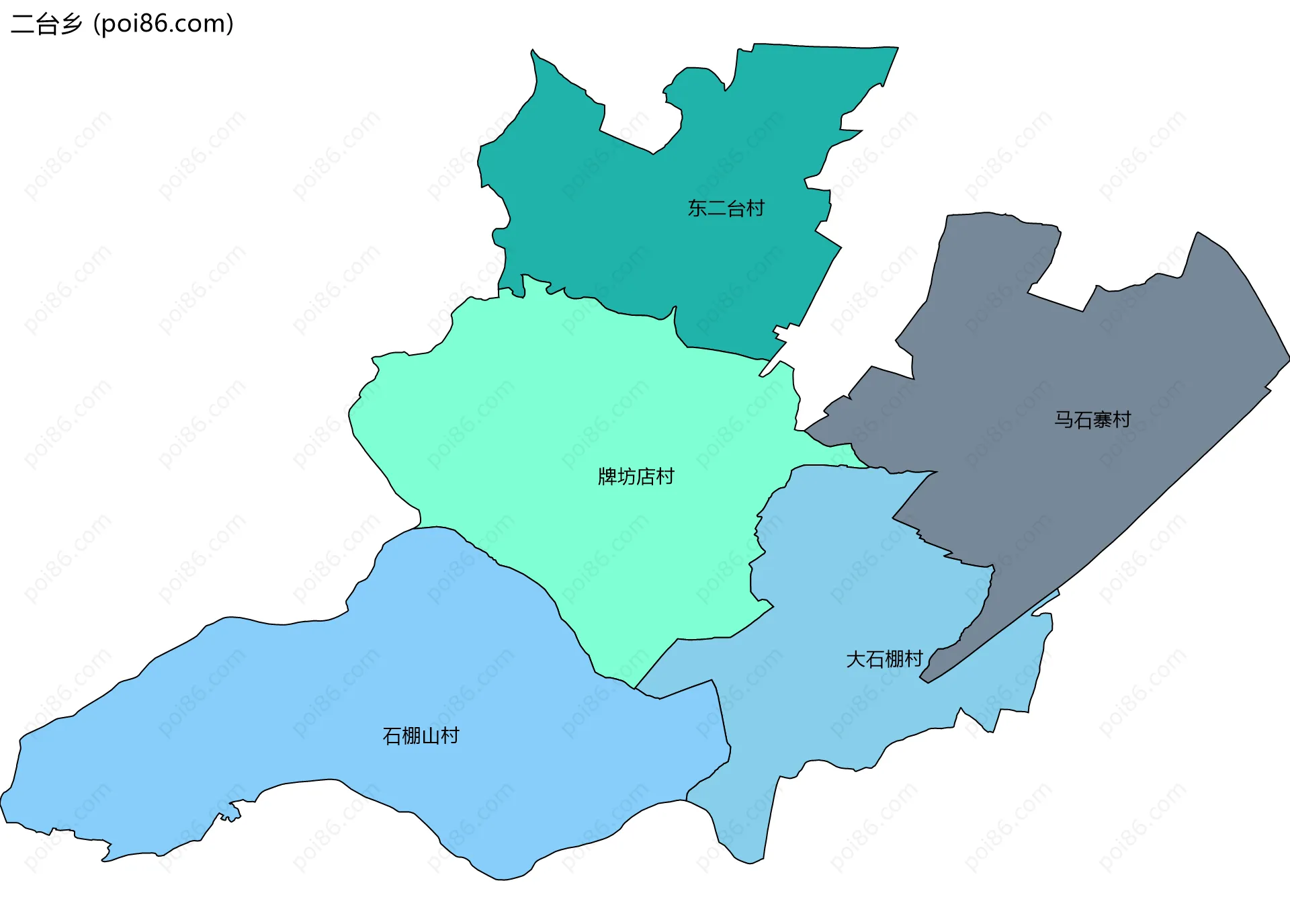 二台乡边界地图(五级行政区划)