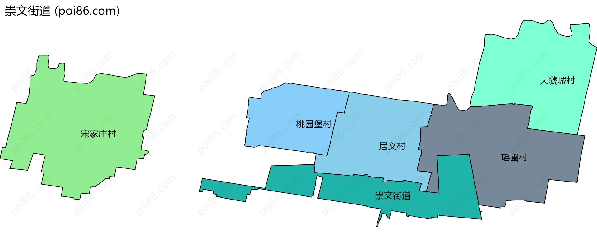 崇文街道边界地图(五级行政区划)