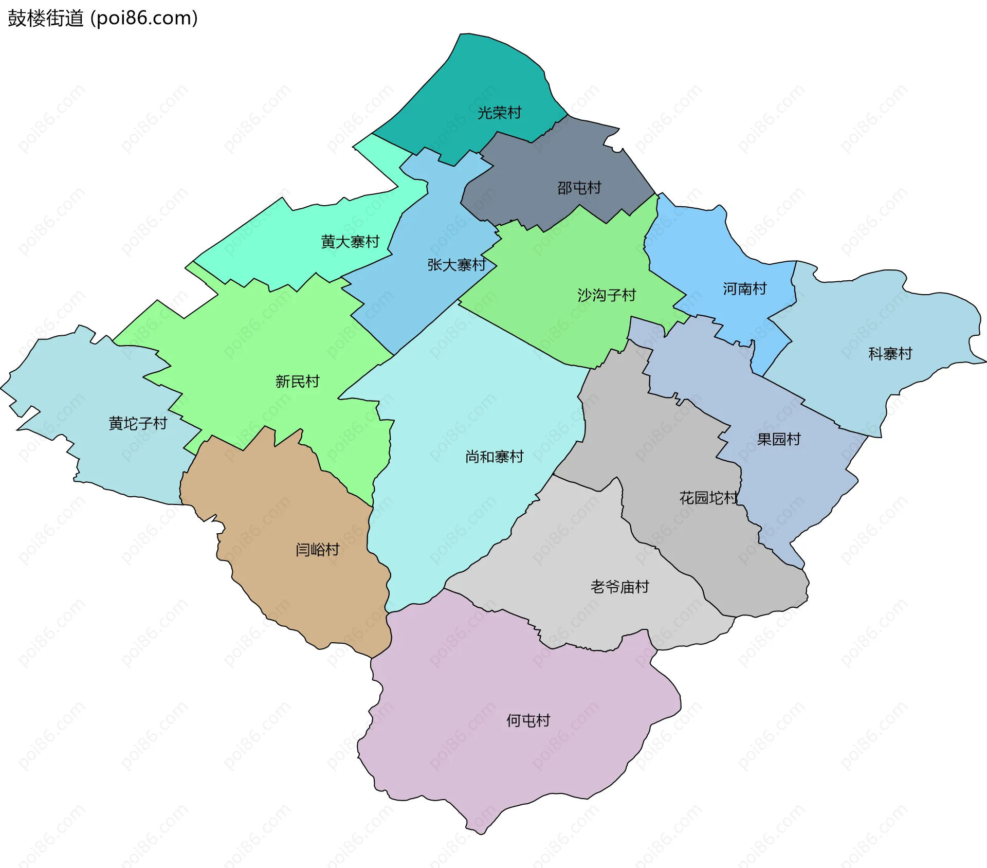 鼓楼街道边界地图(五级行政区划)