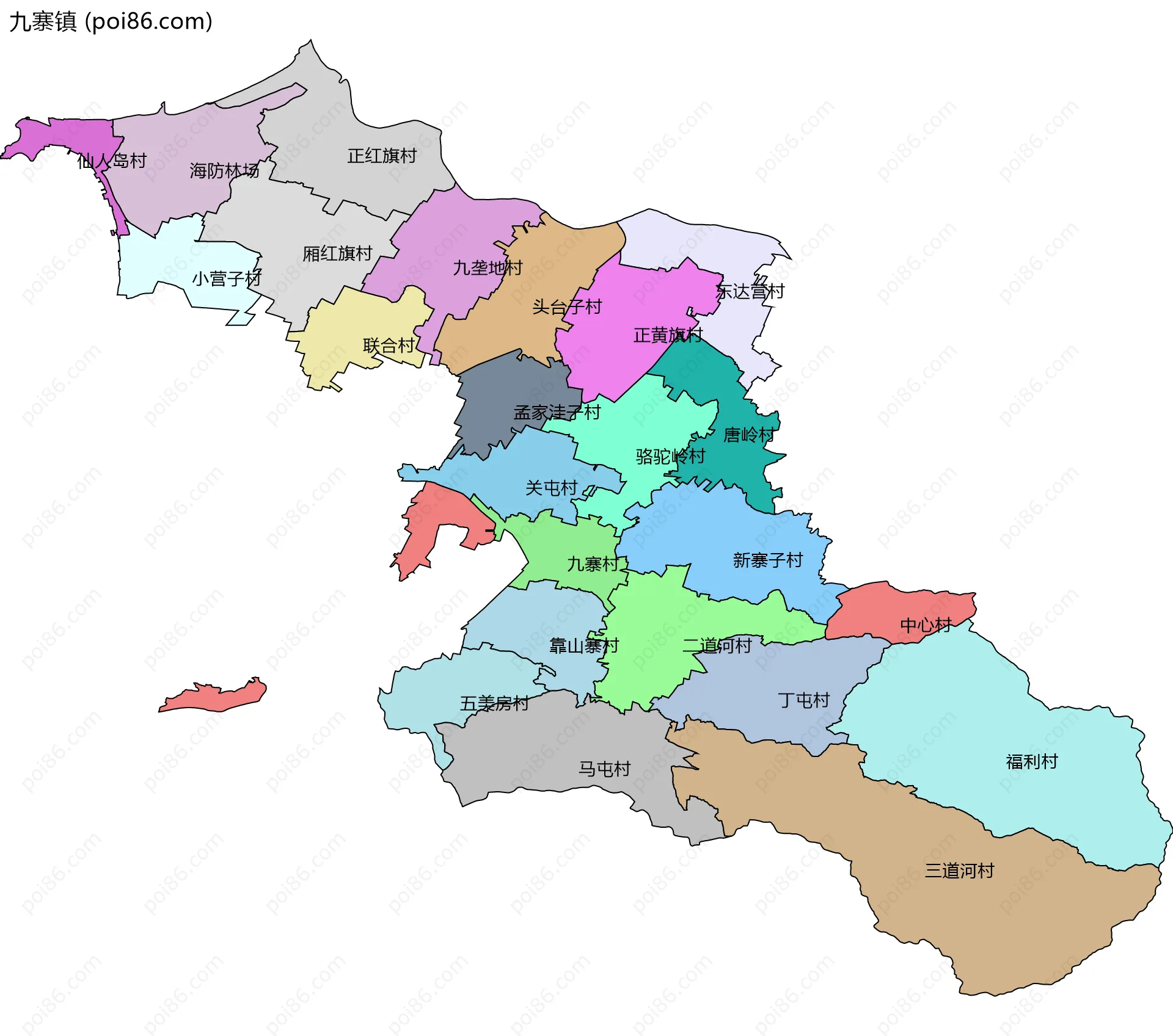 九寨镇边界地图(五级行政区划)
