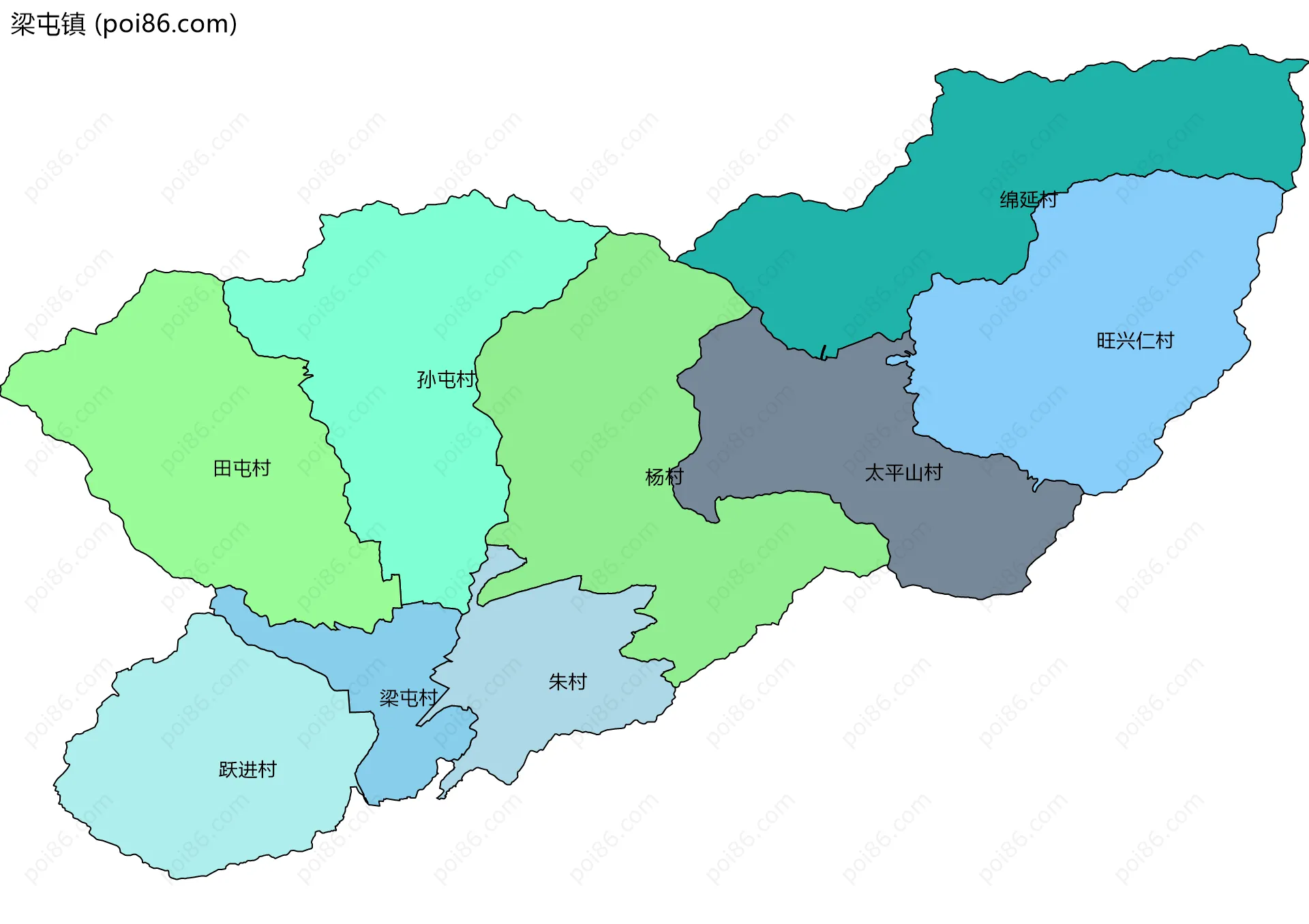 梁屯镇边界地图(五级行政区划)