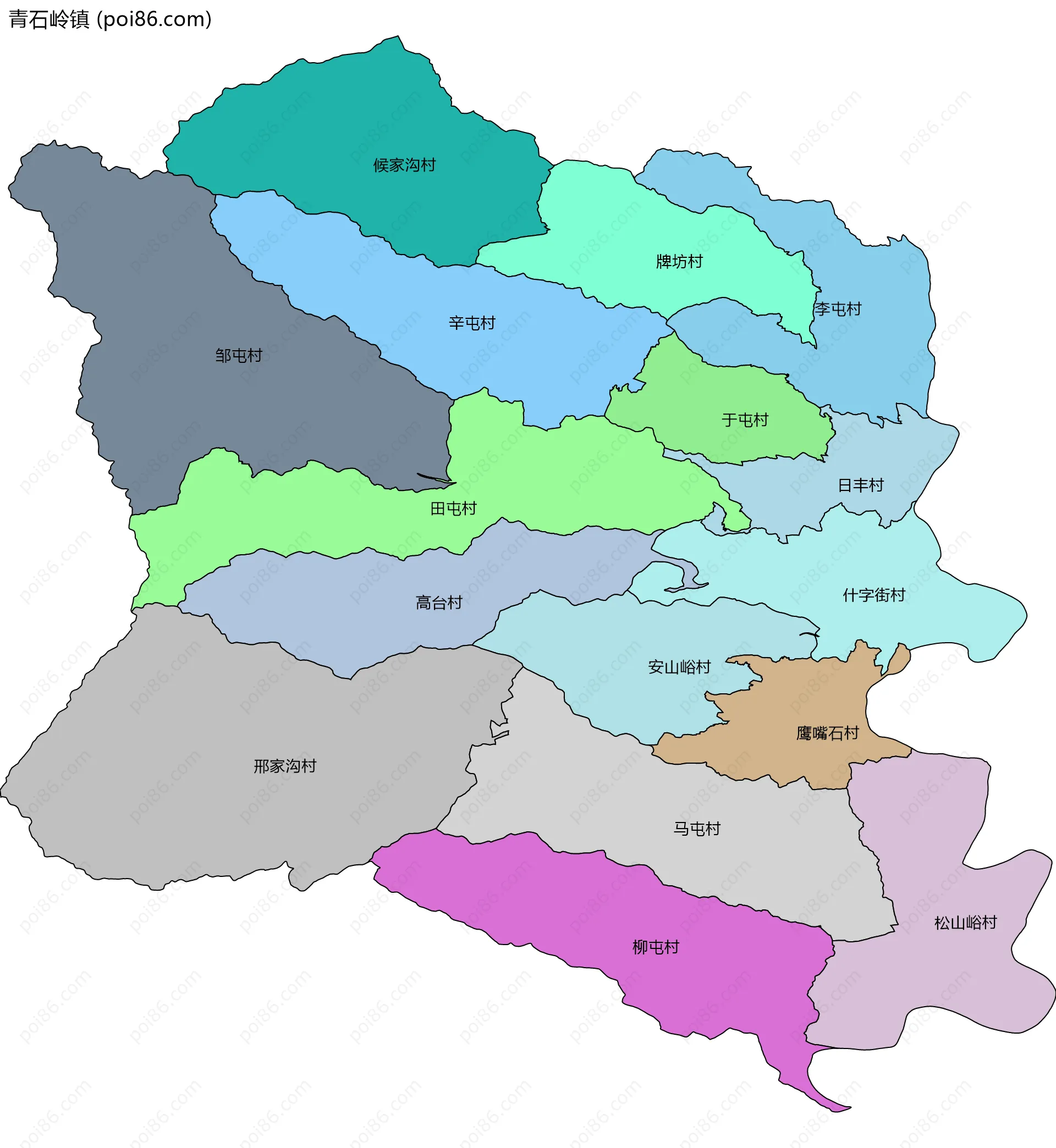 青石岭镇边界地图(五级行政区划)