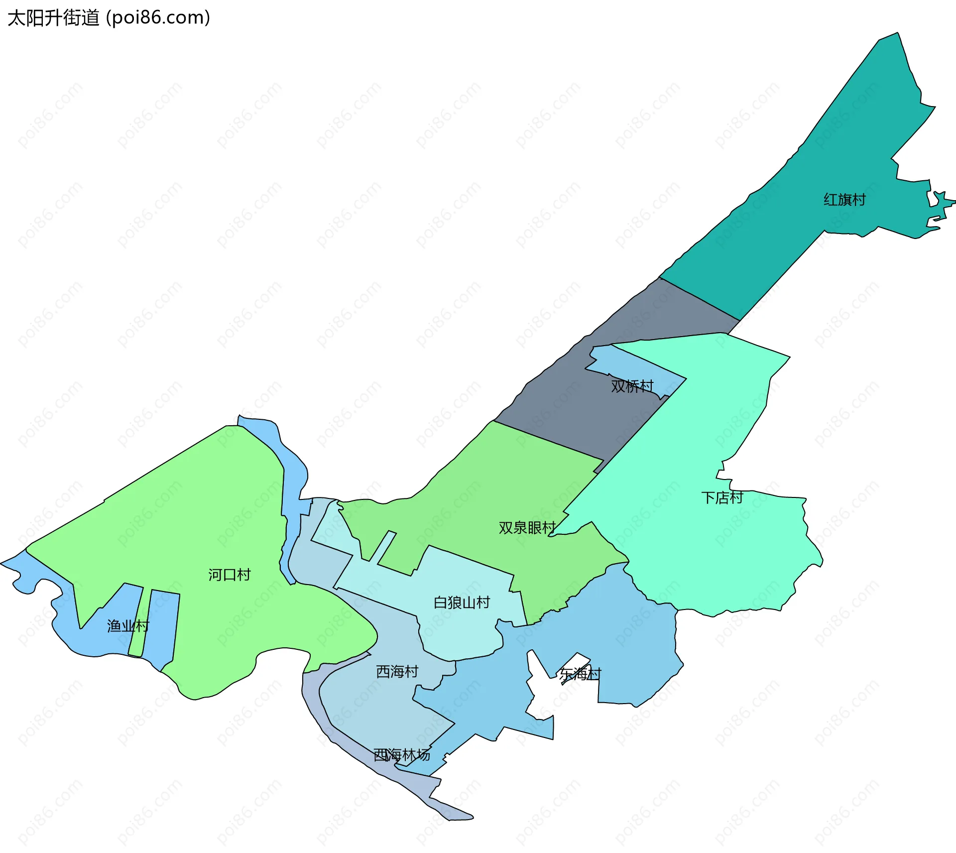 太阳升街道边界地图(五级行政区划)