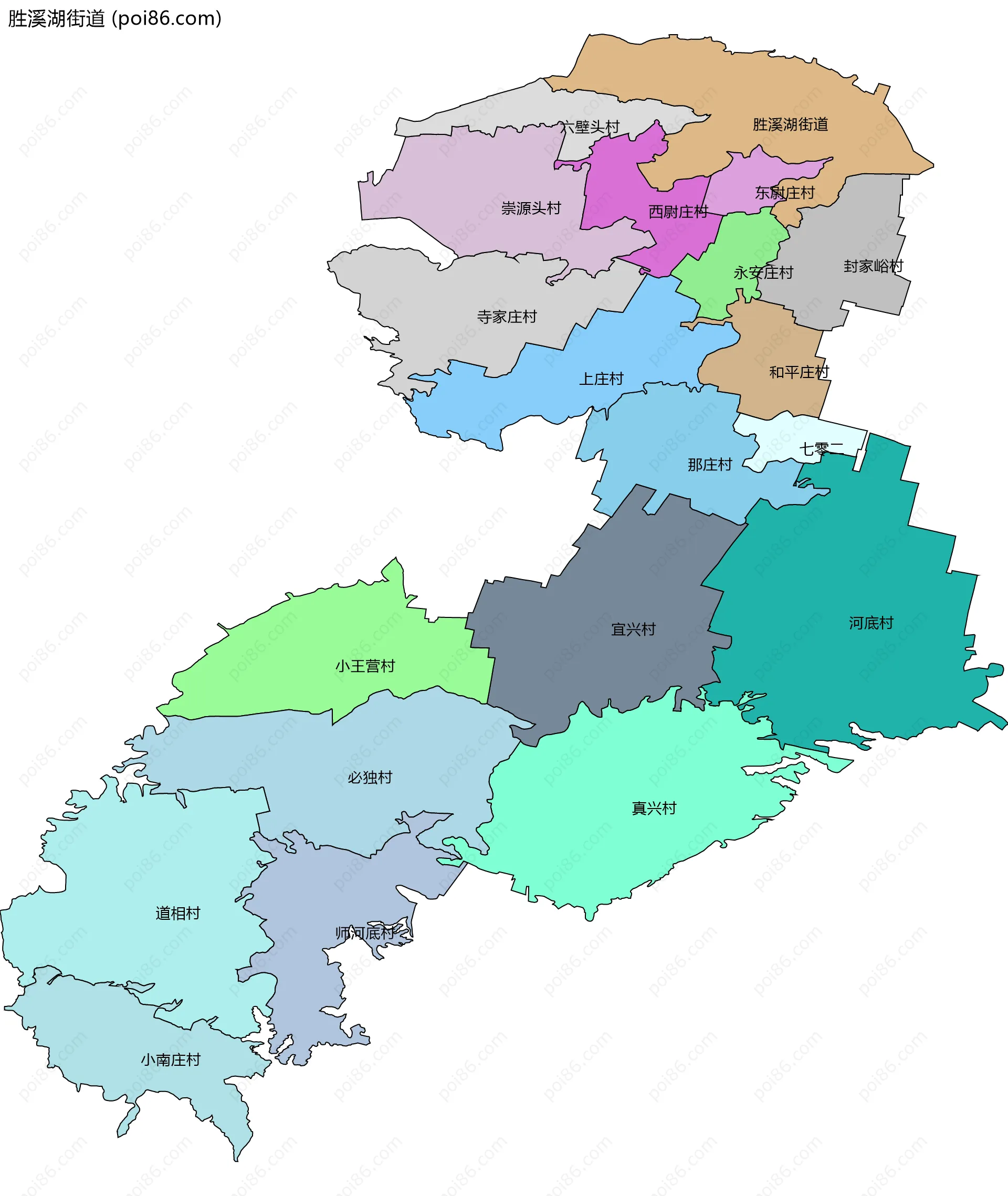 胜溪湖街道边界地图(五级行政区划)