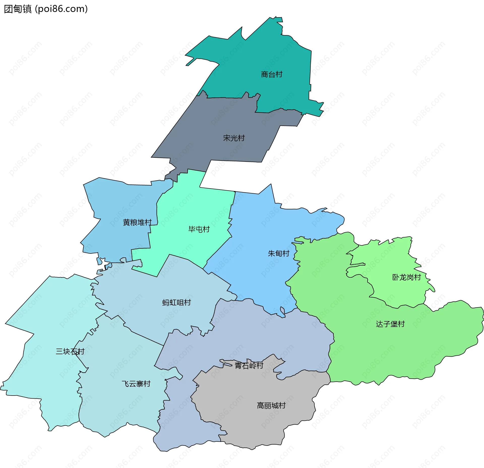 团甸镇边界地图(五级行政区划)