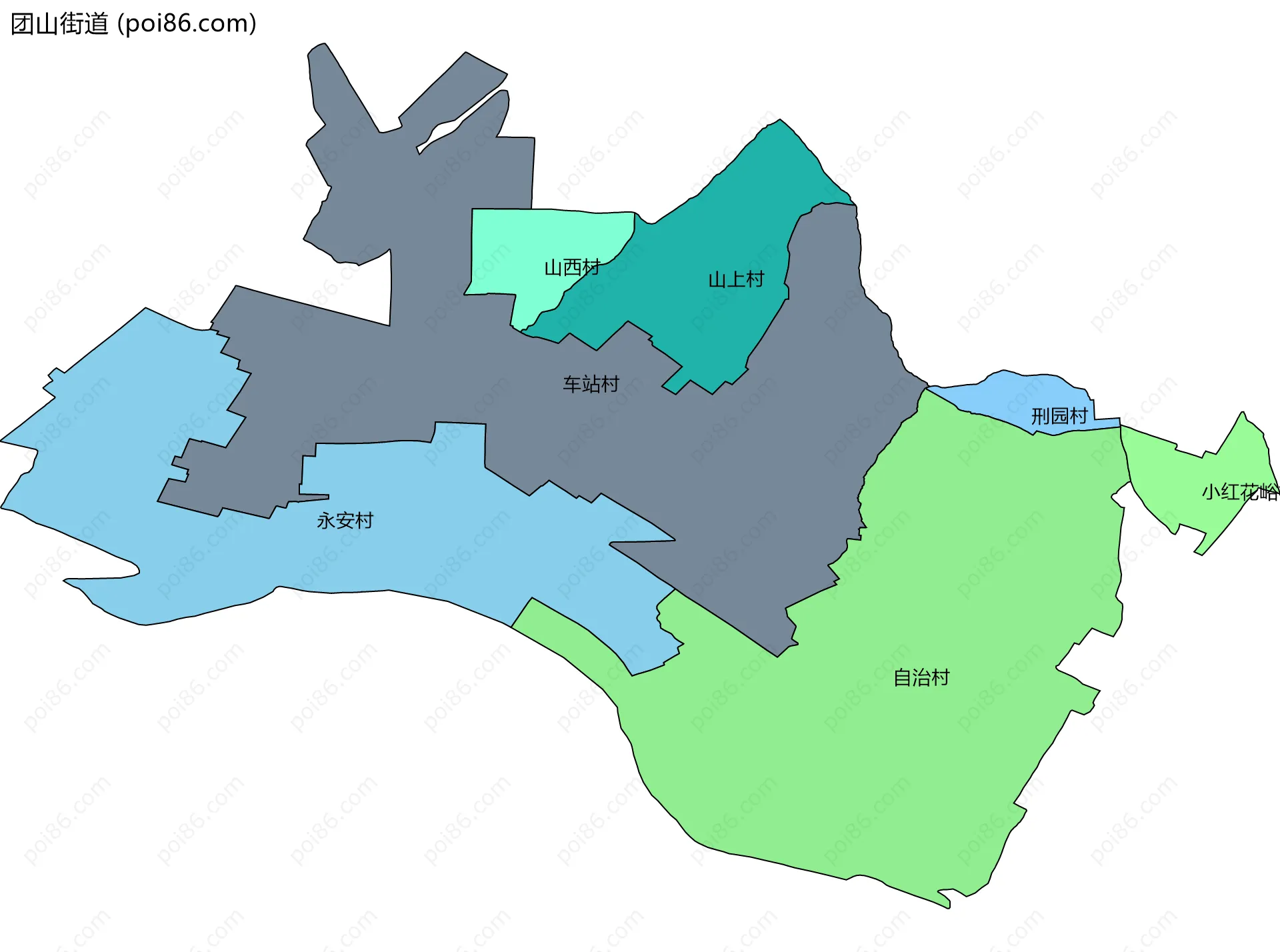 团山街道边界地图(五级行政区划)