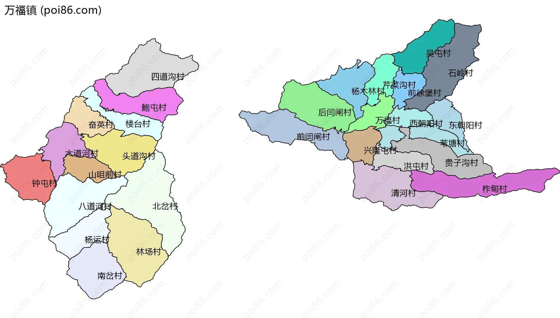 万福镇边界地图(五级行政区划)