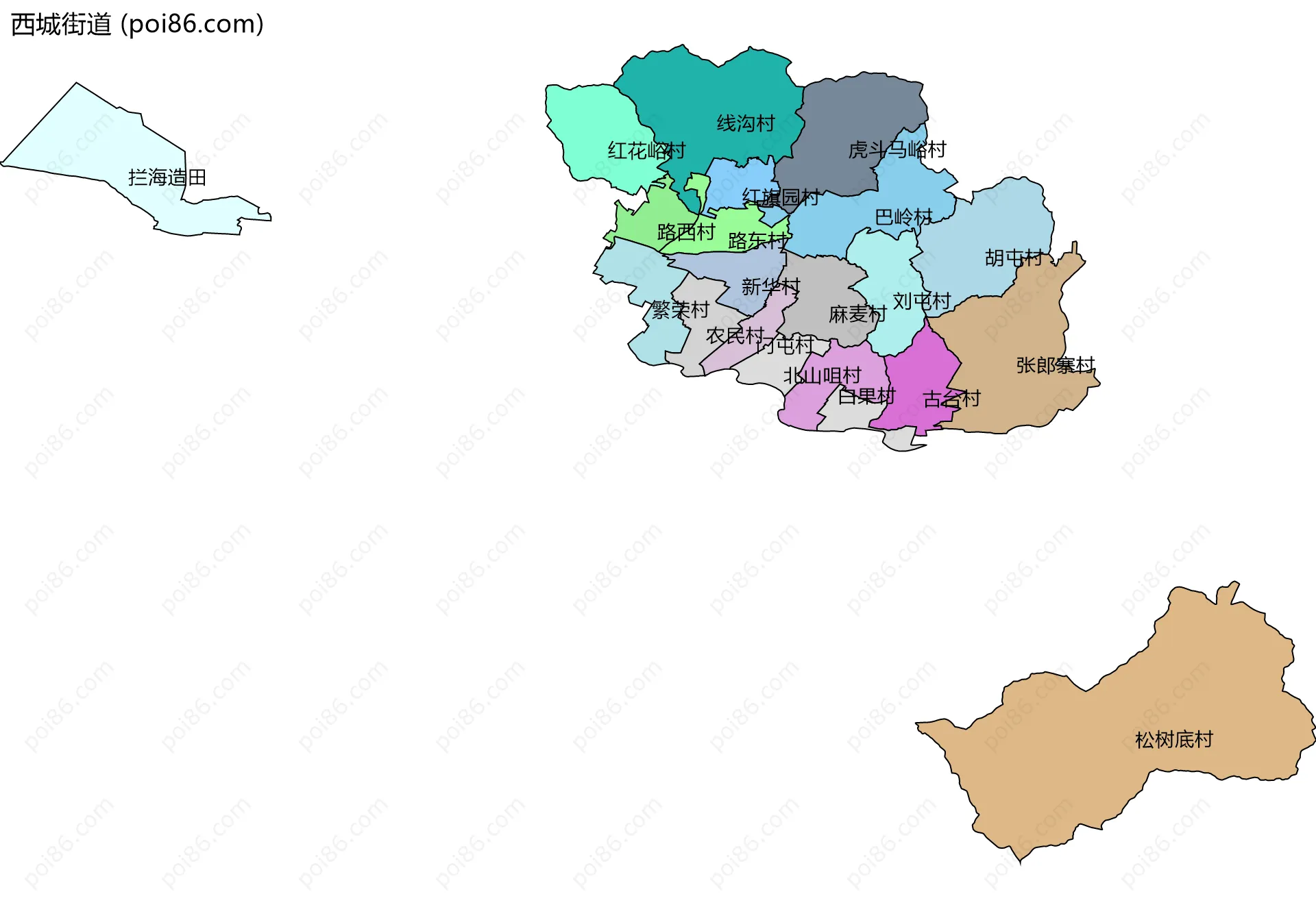 西城街道边界地图(五级行政区划)