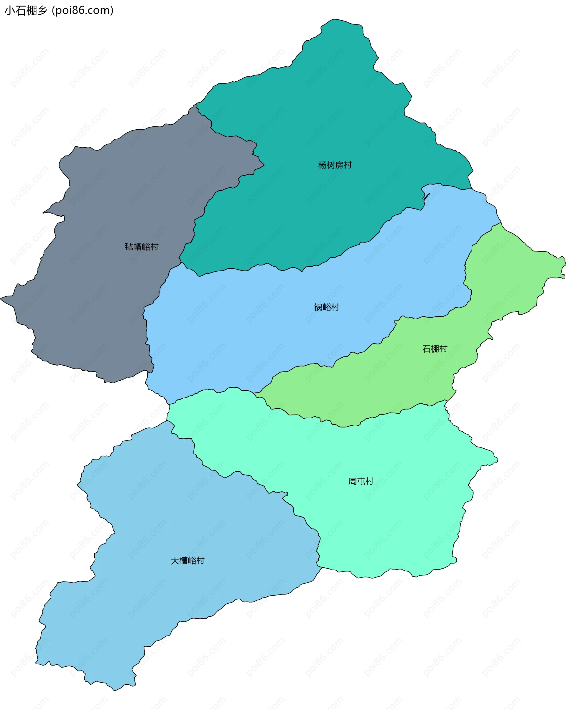 小石棚乡边界地图(五级行政区划)