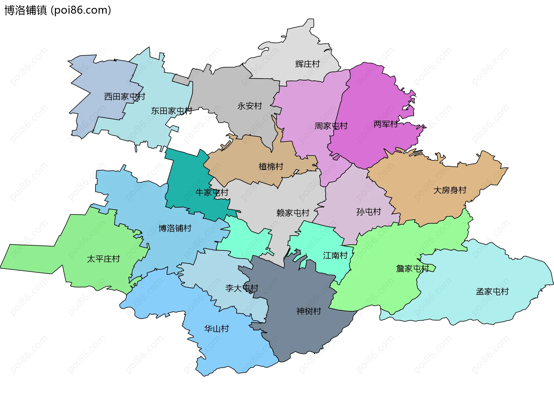 博洛铺镇边界地图(五级行政区划)