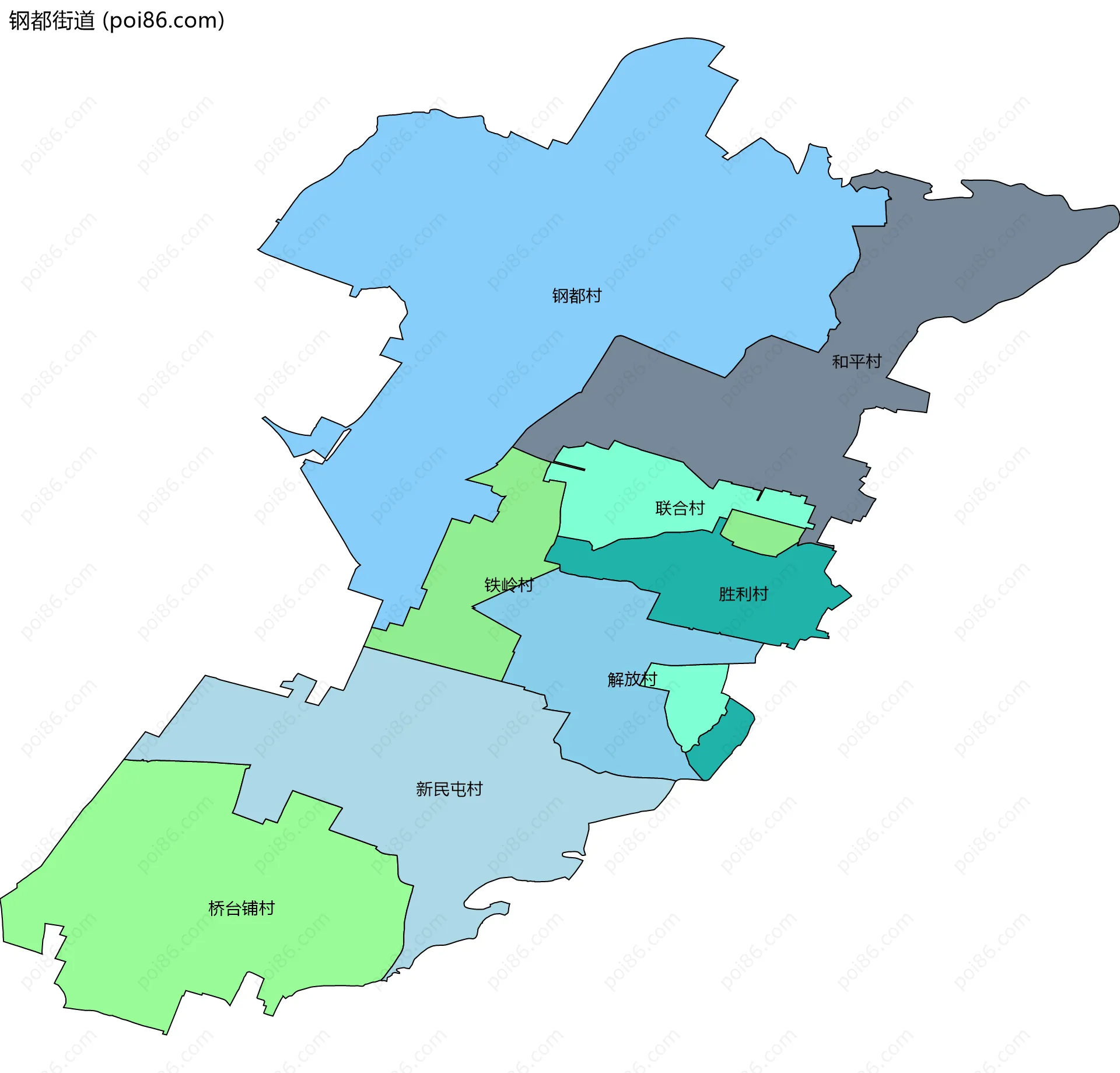 钢都街道边界地图(五级行政区划)