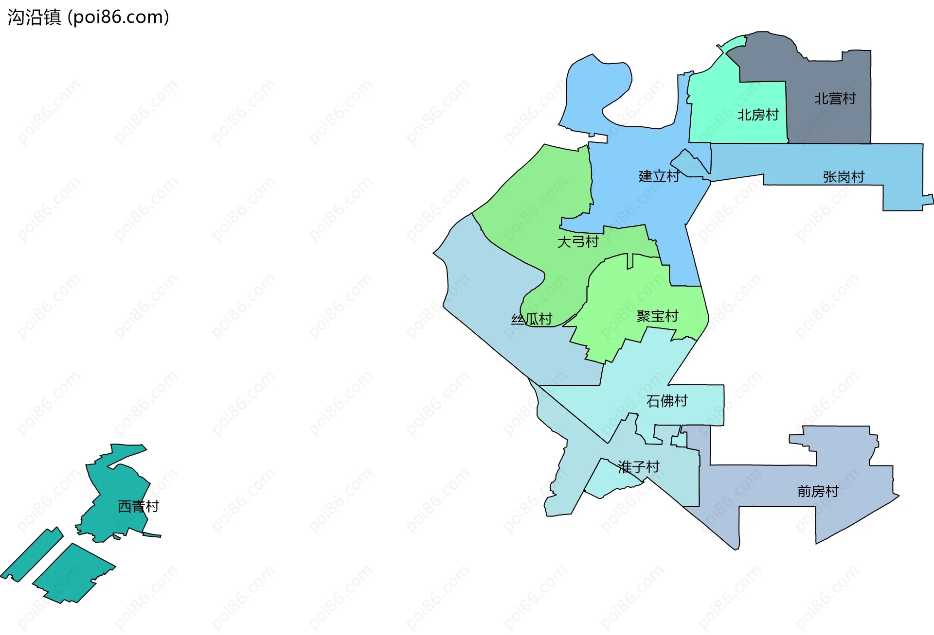 沟沿镇边界地图(五级行政区划)
