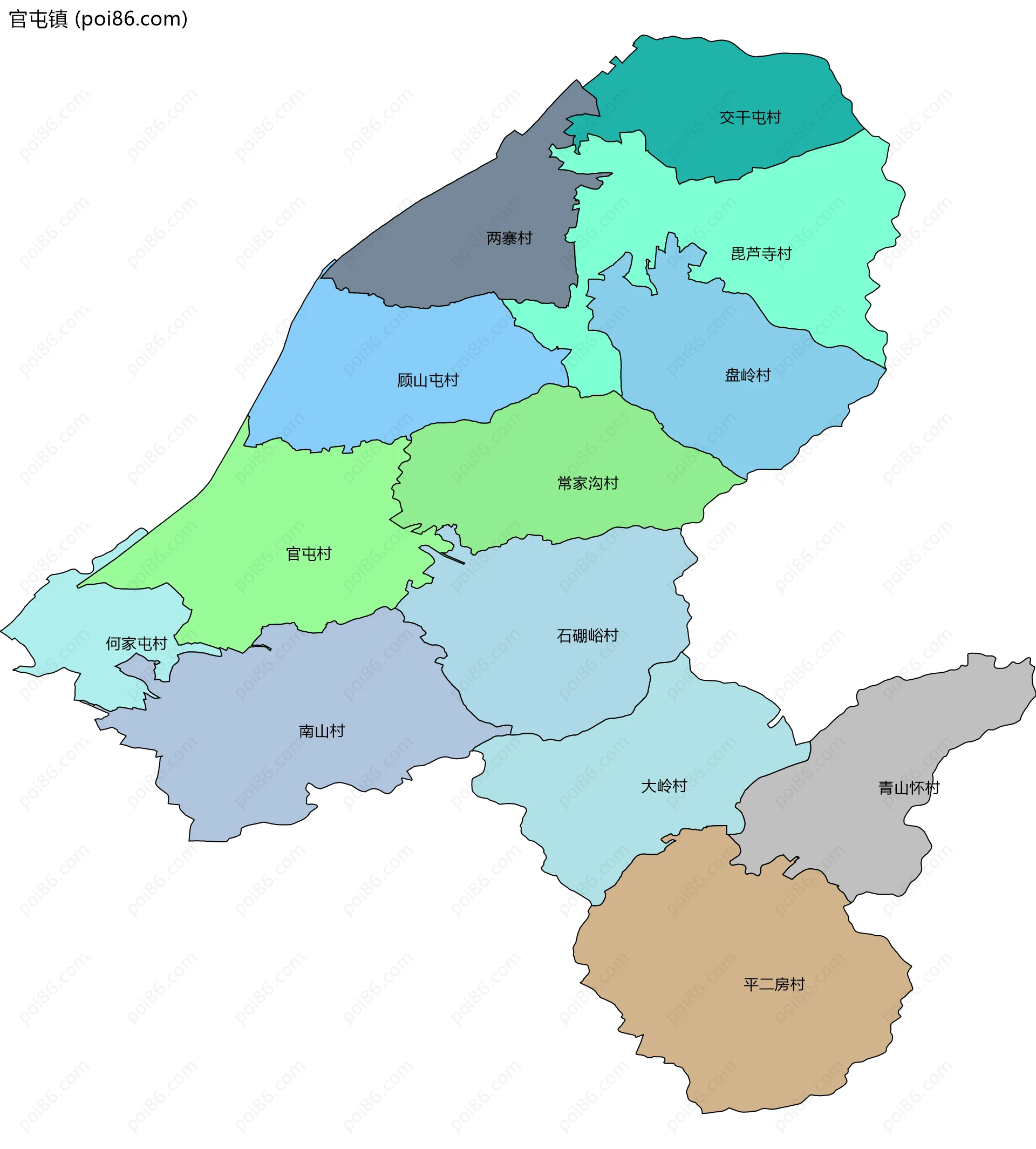 官屯镇边界地图(五级行政区划)