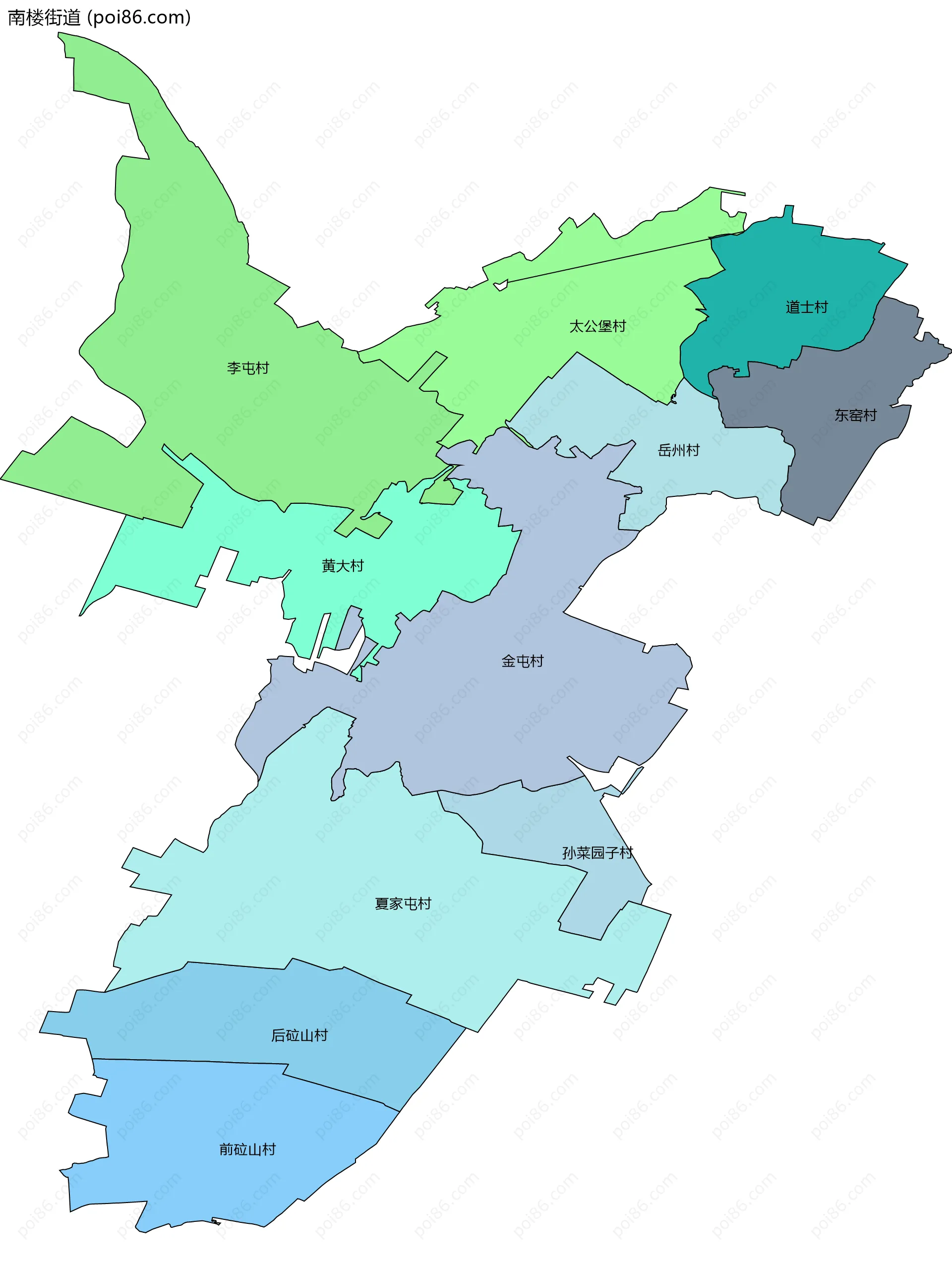 南楼街道边界地图(五级行政区划)