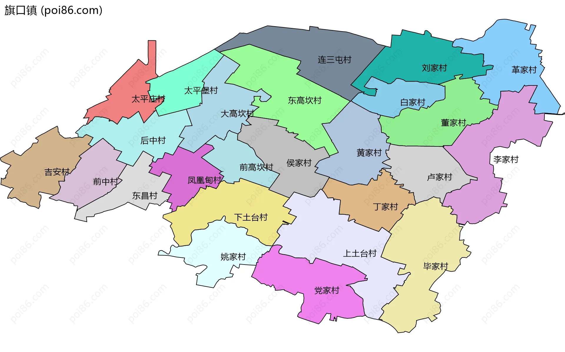 旗口镇边界地图(五级行政区划)