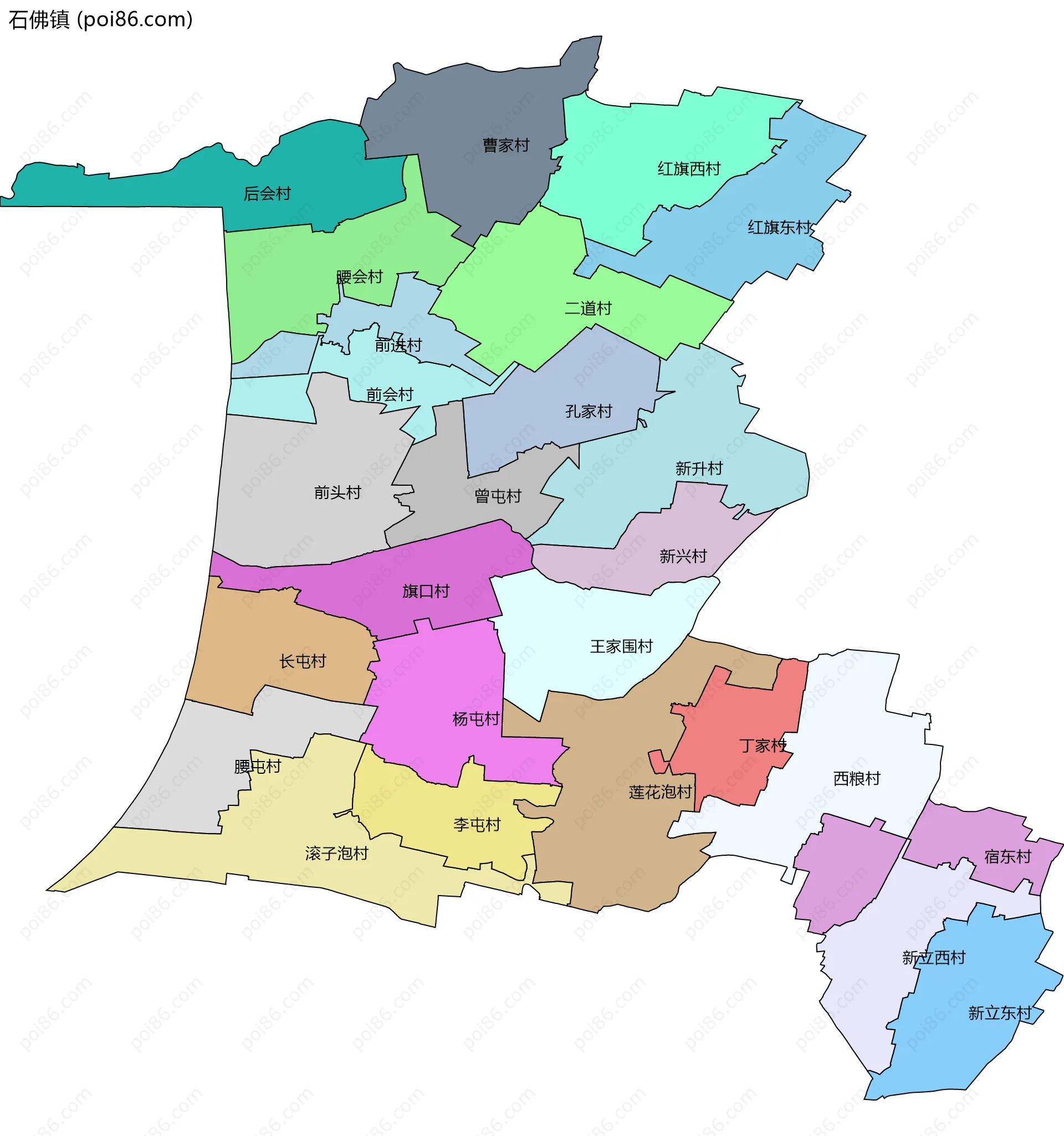 石佛镇边界地图(五级行政区划)
