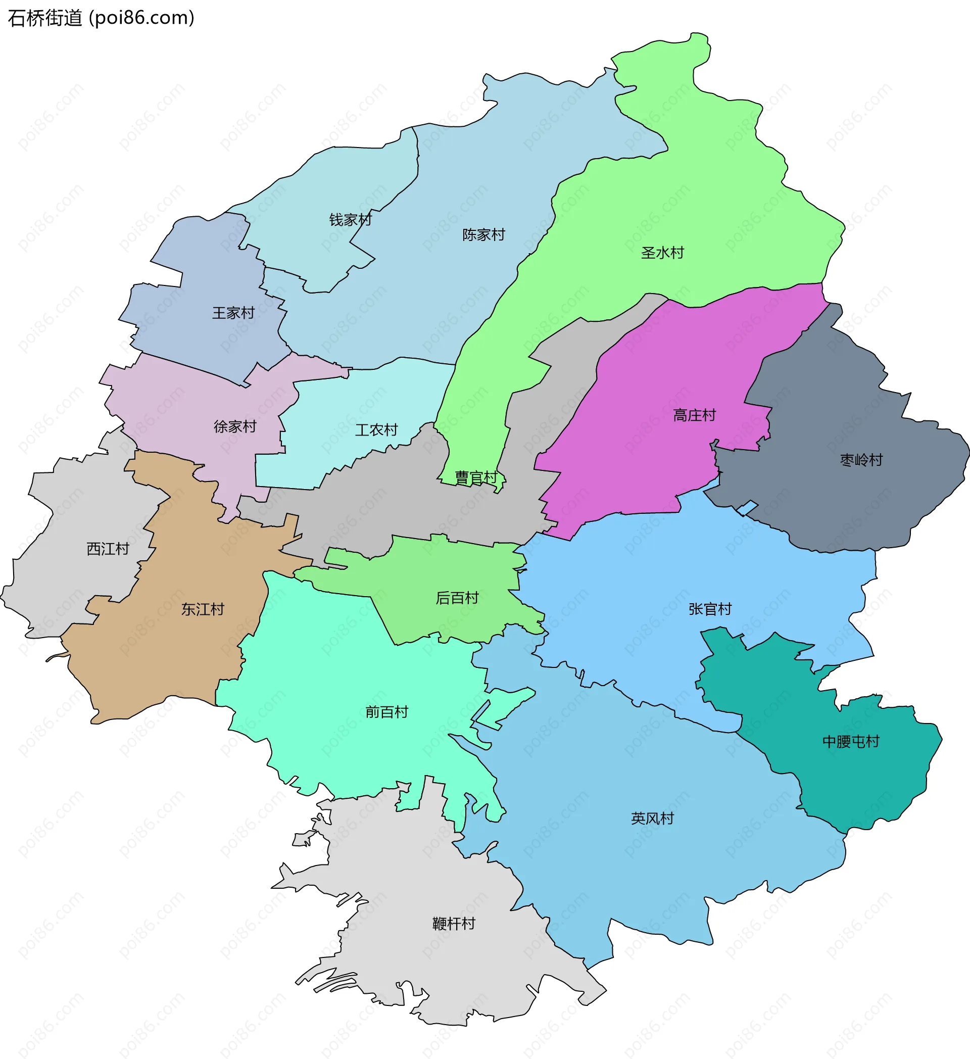 石桥街道边界地图(五级行政区划)