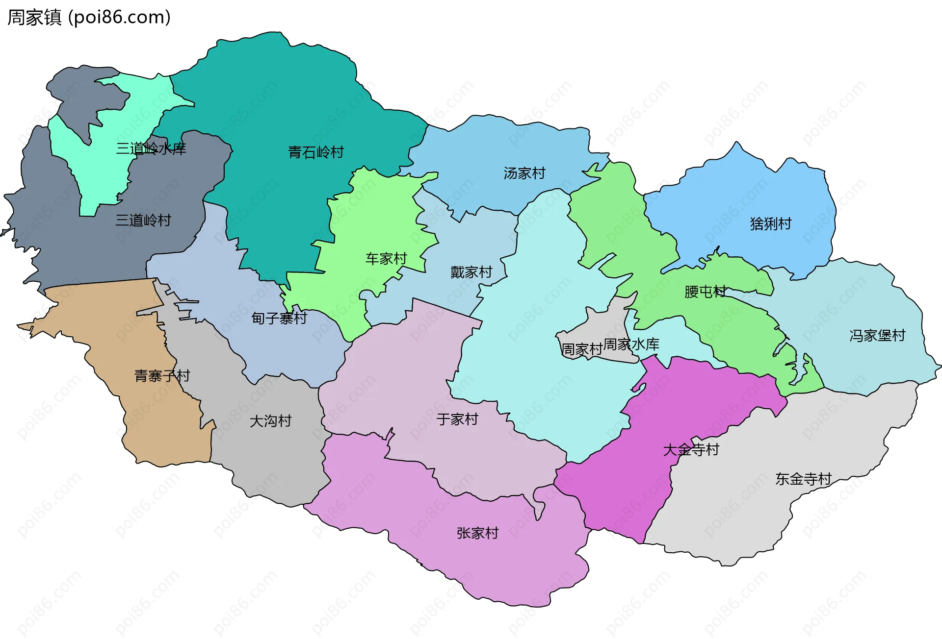 周家镇边界地图(五级行政区划)