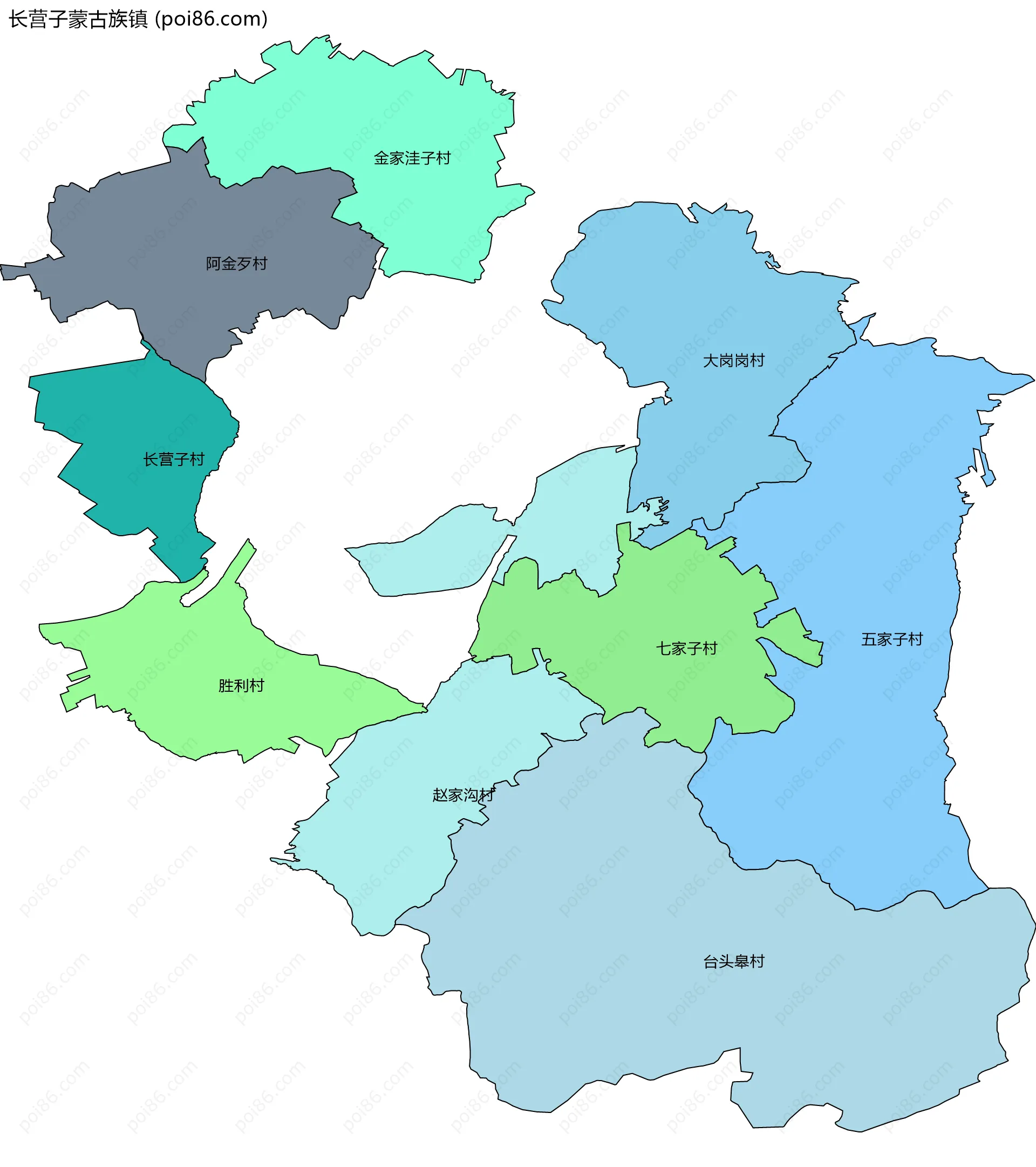 长营子蒙古族镇边界地图(五级行政区划)