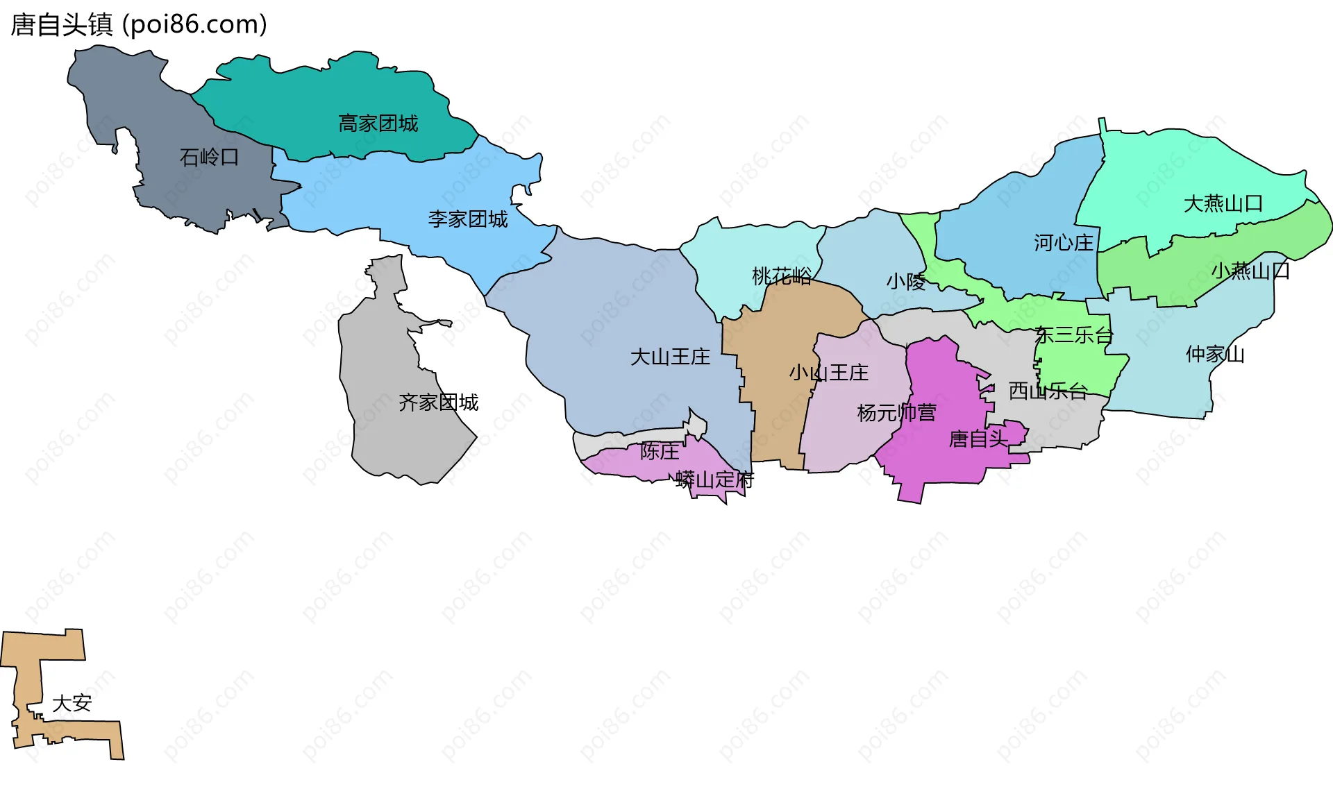 唐自头镇边界地图(五级行政区划)