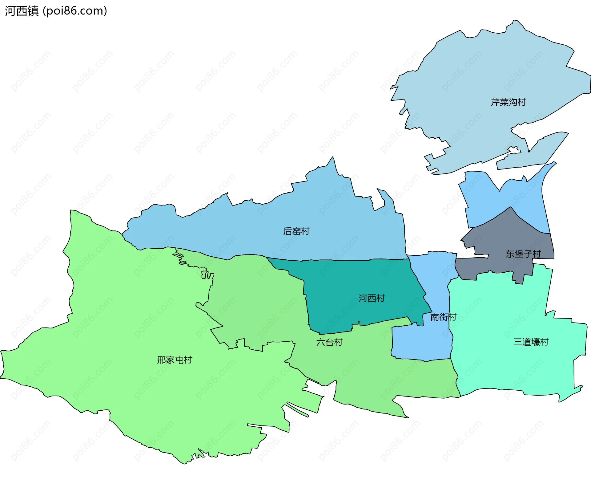 河西镇边界地图(五级行政区划)