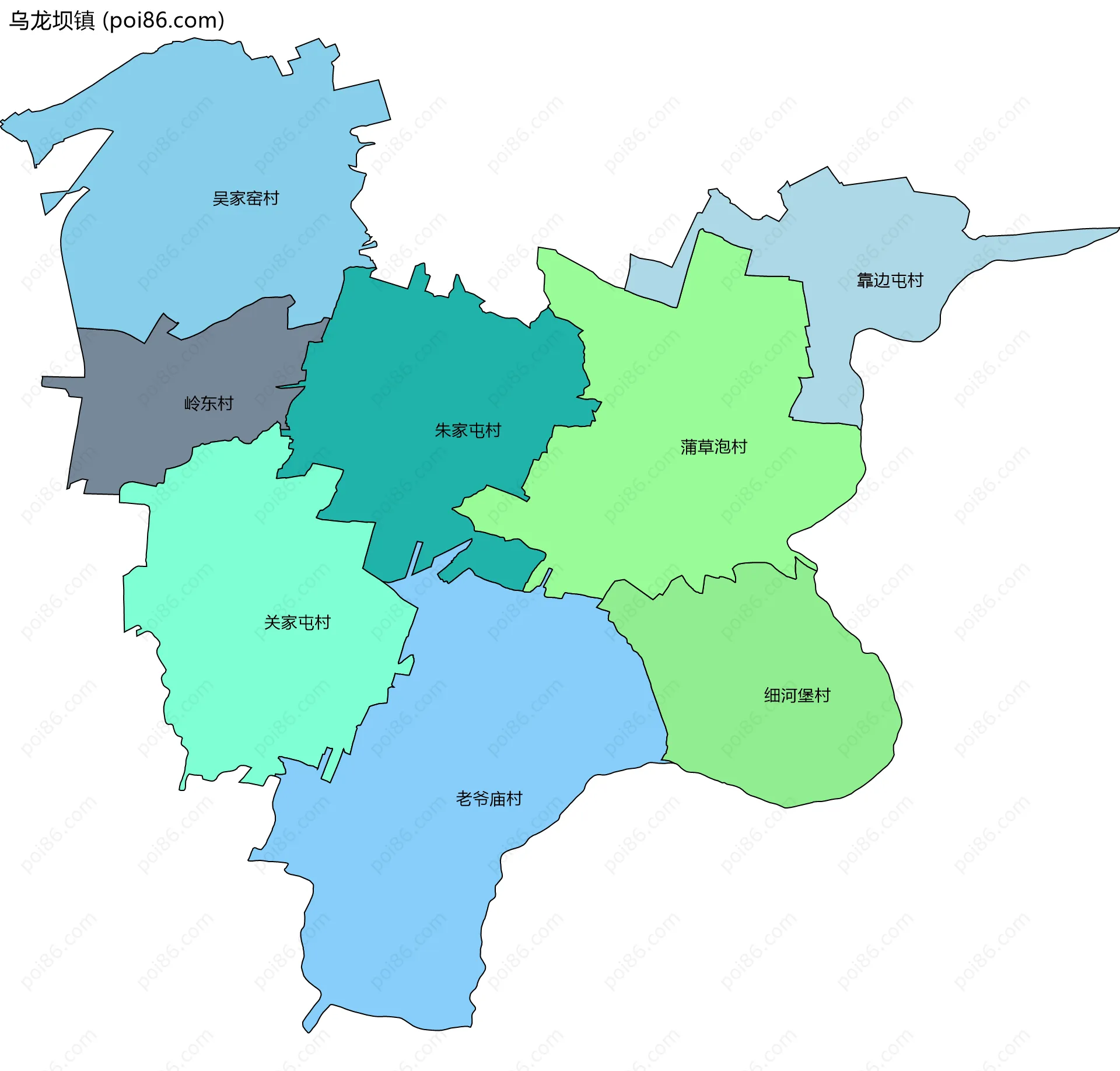乌龙坝镇边界地图(五级行政区划)