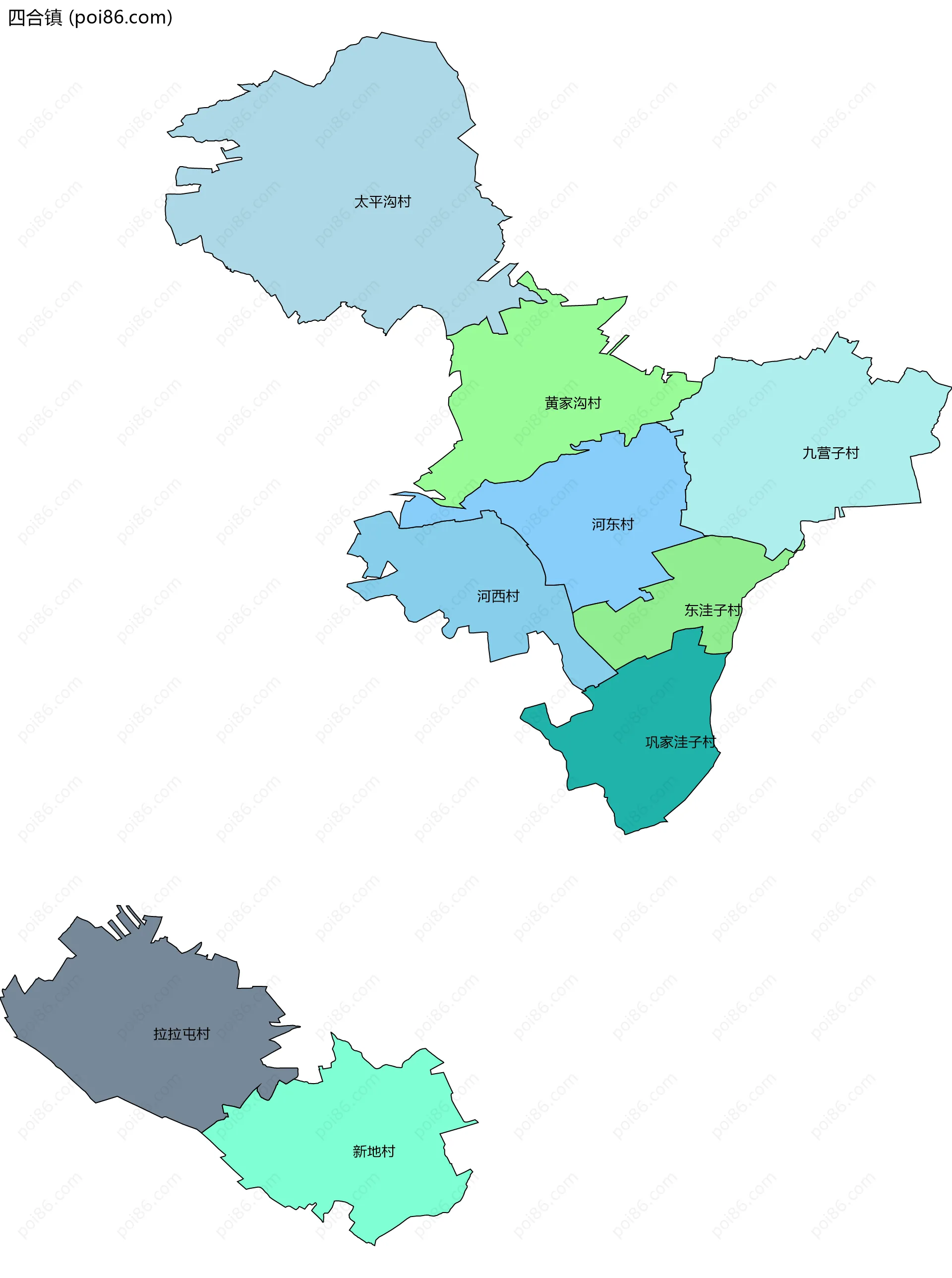 四合镇边界地图(五级行政区划)