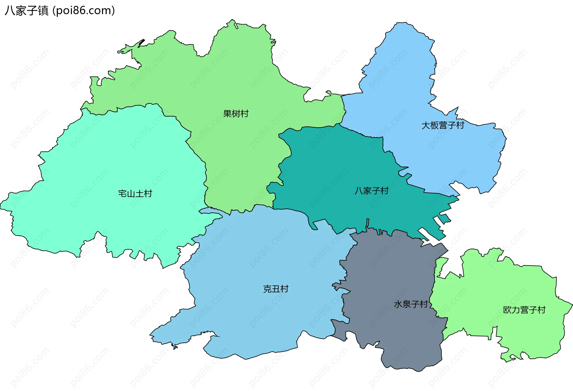 八家子镇边界地图(五级行政区划)