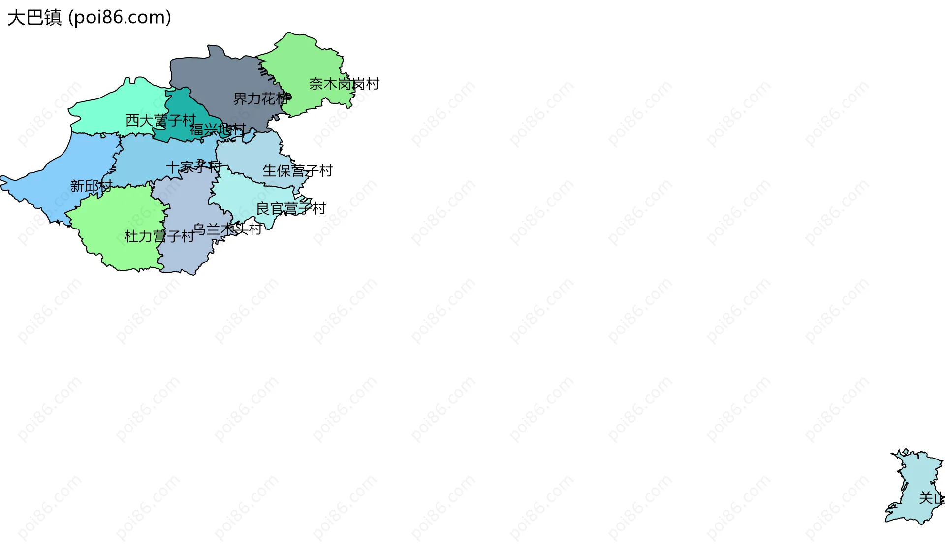 大巴镇边界地图(五级行政区划)