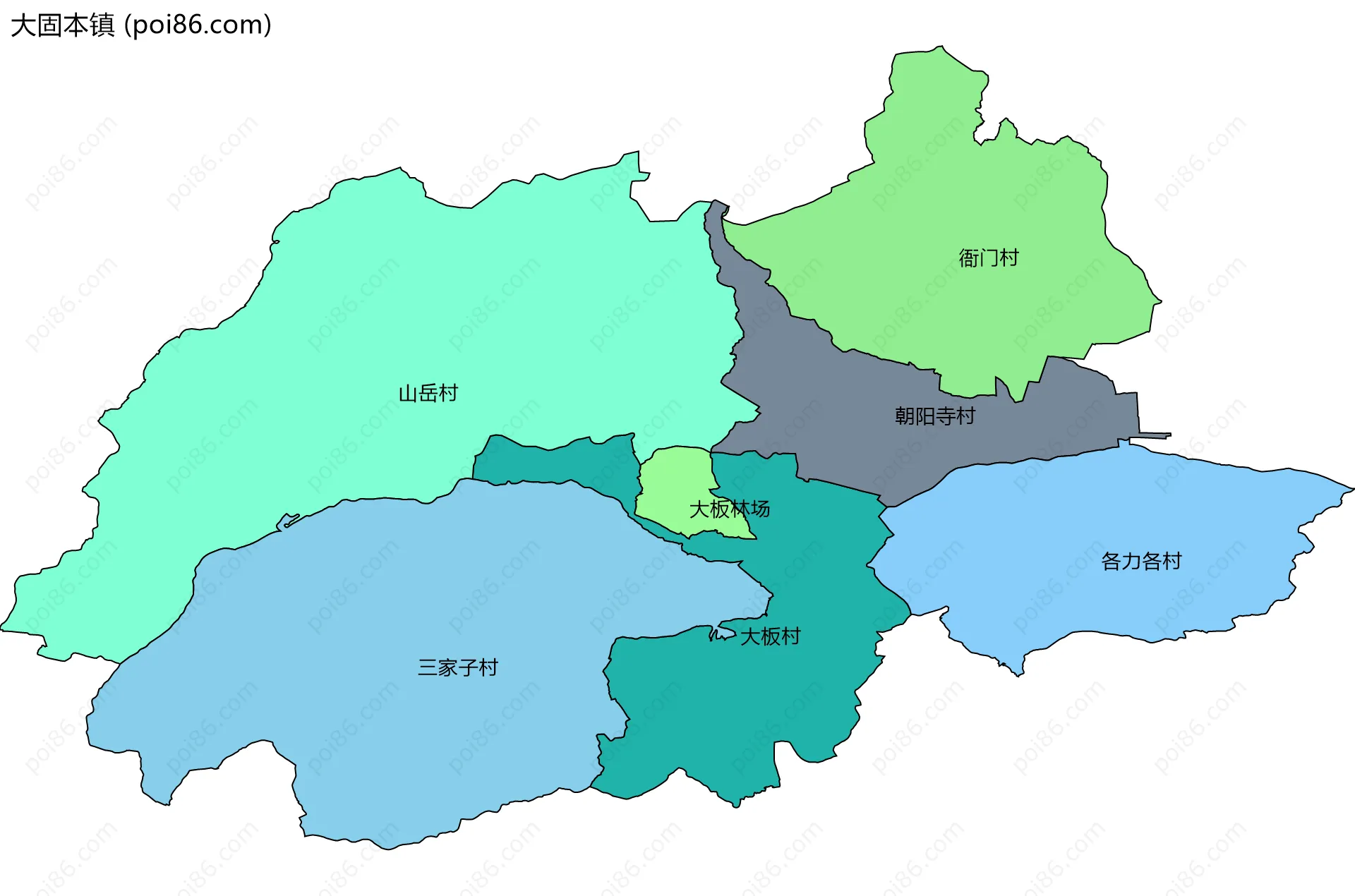 大固本镇边界地图(五级行政区划)