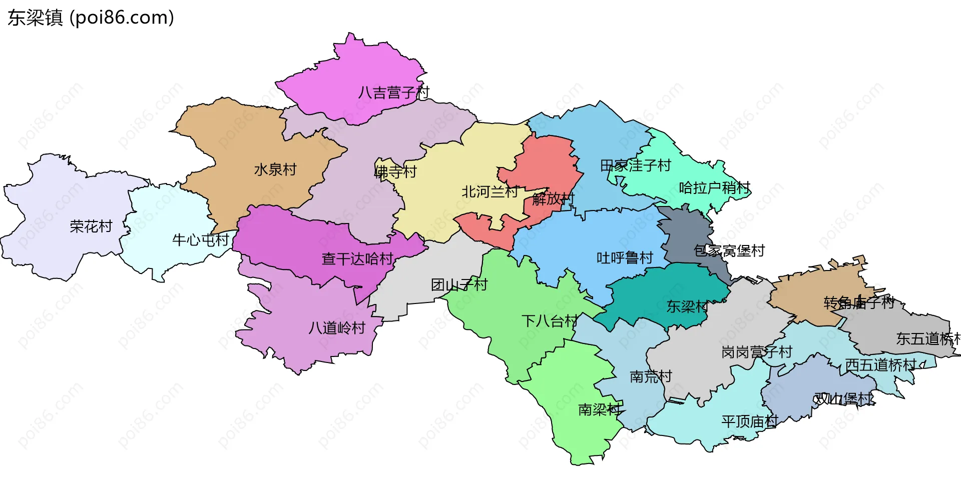 东梁镇边界地图(五级行政区划)