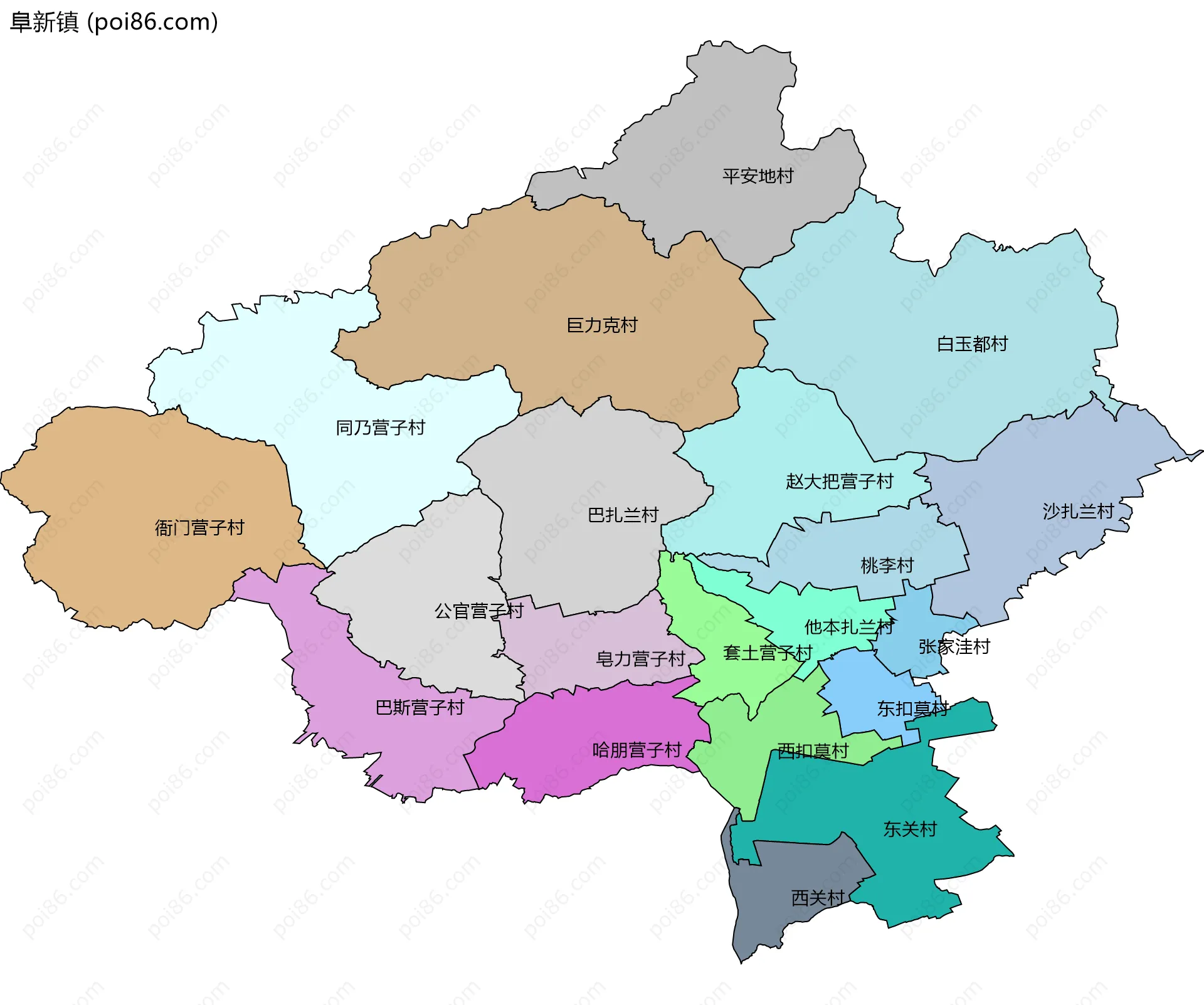 阜新镇边界地图(五级行政区划)