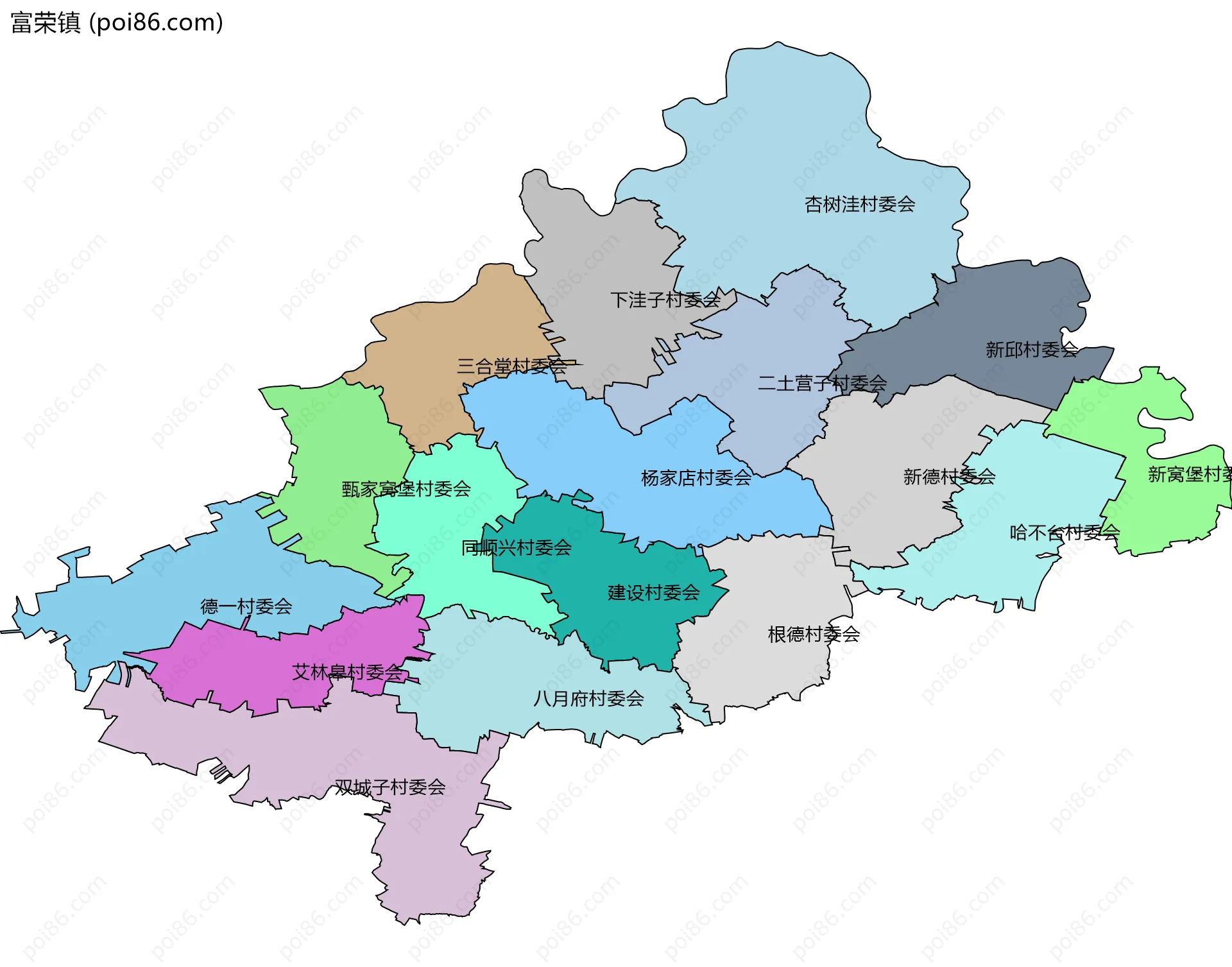 富荣镇边界地图(五级行政区划)