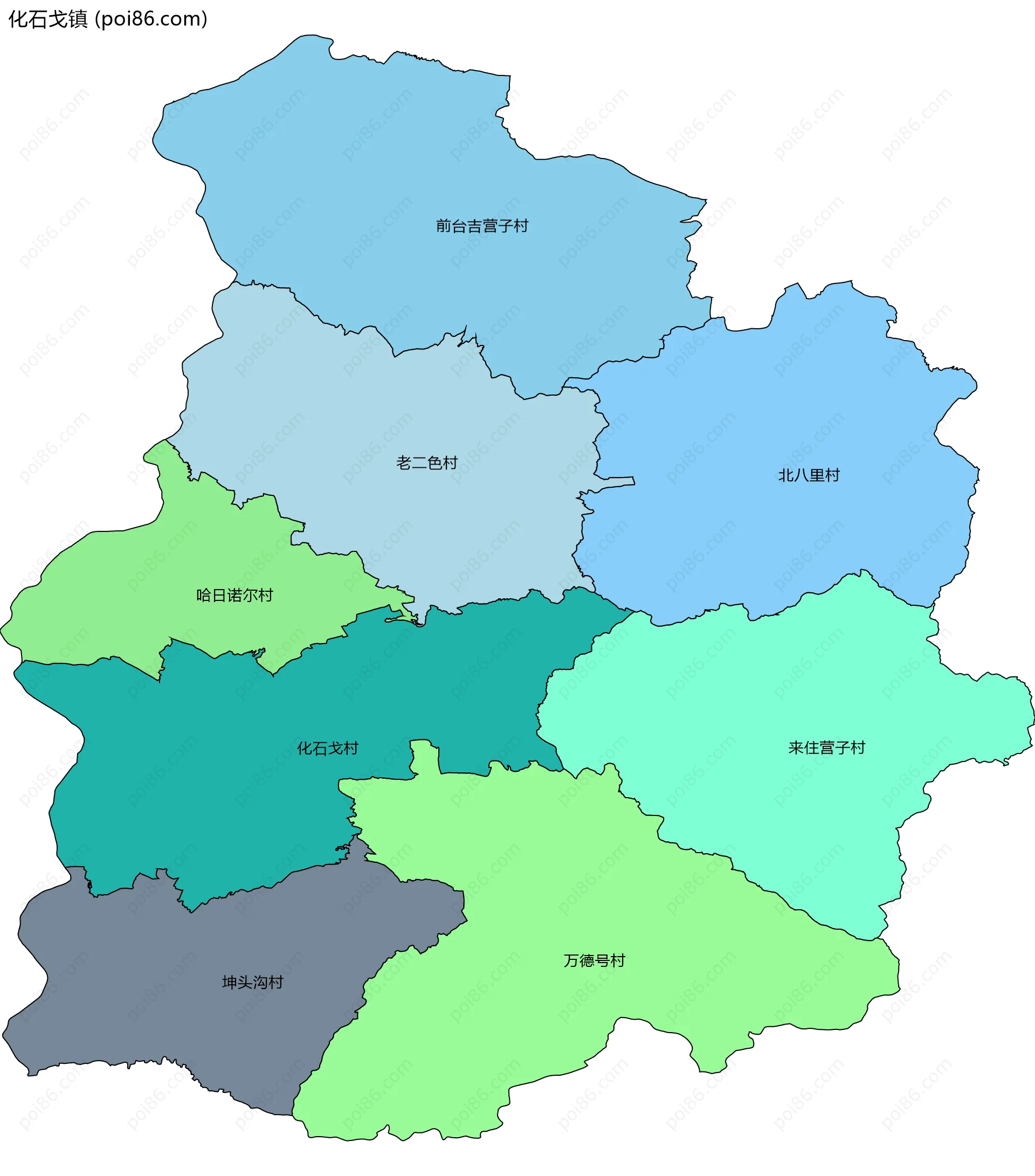 化石戈镇边界地图(五级行政区划)