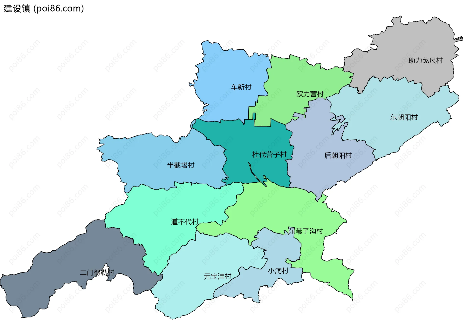 建设镇边界地图(五级行政区划)
