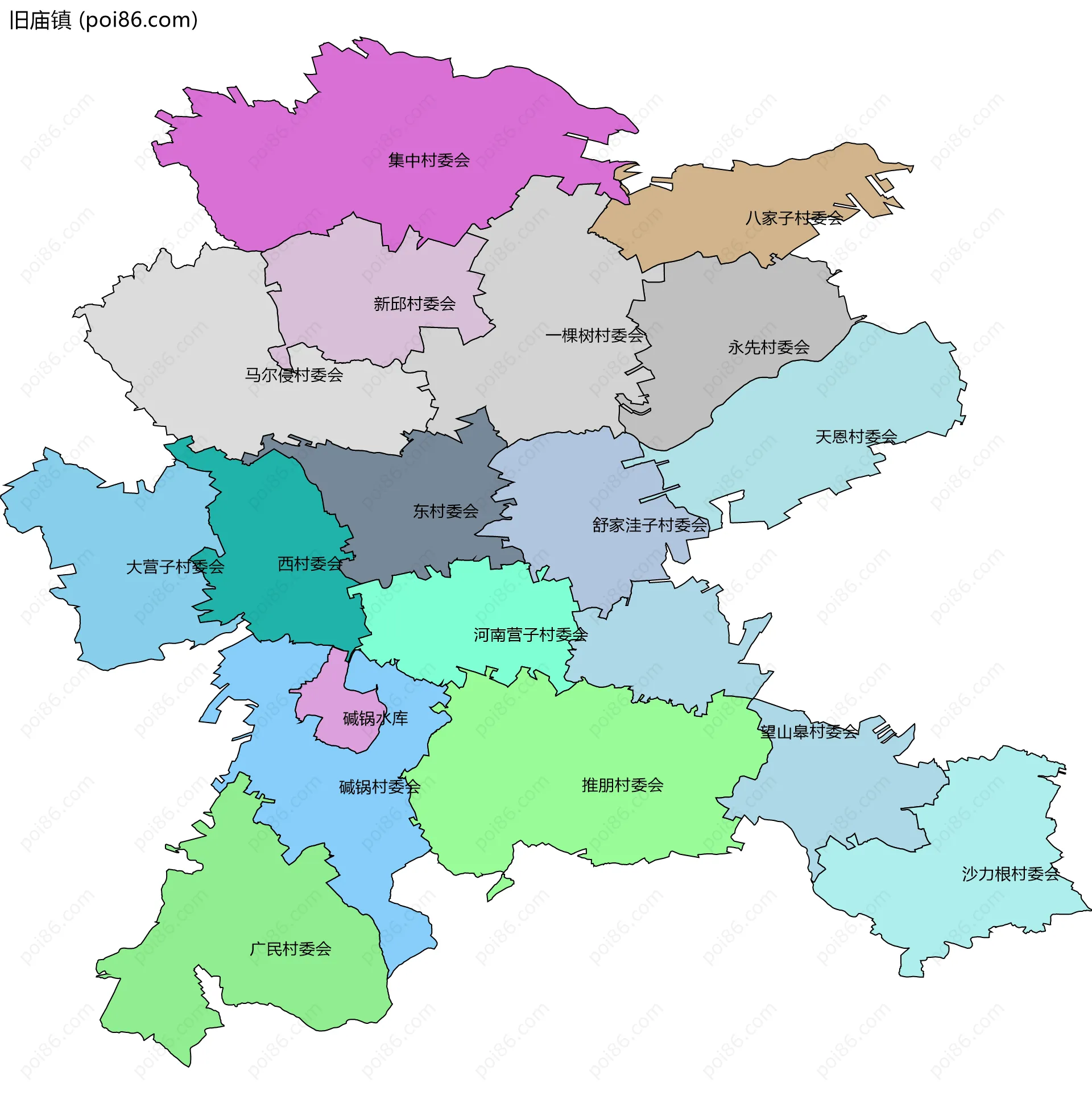 旧庙镇边界地图(五级行政区划)