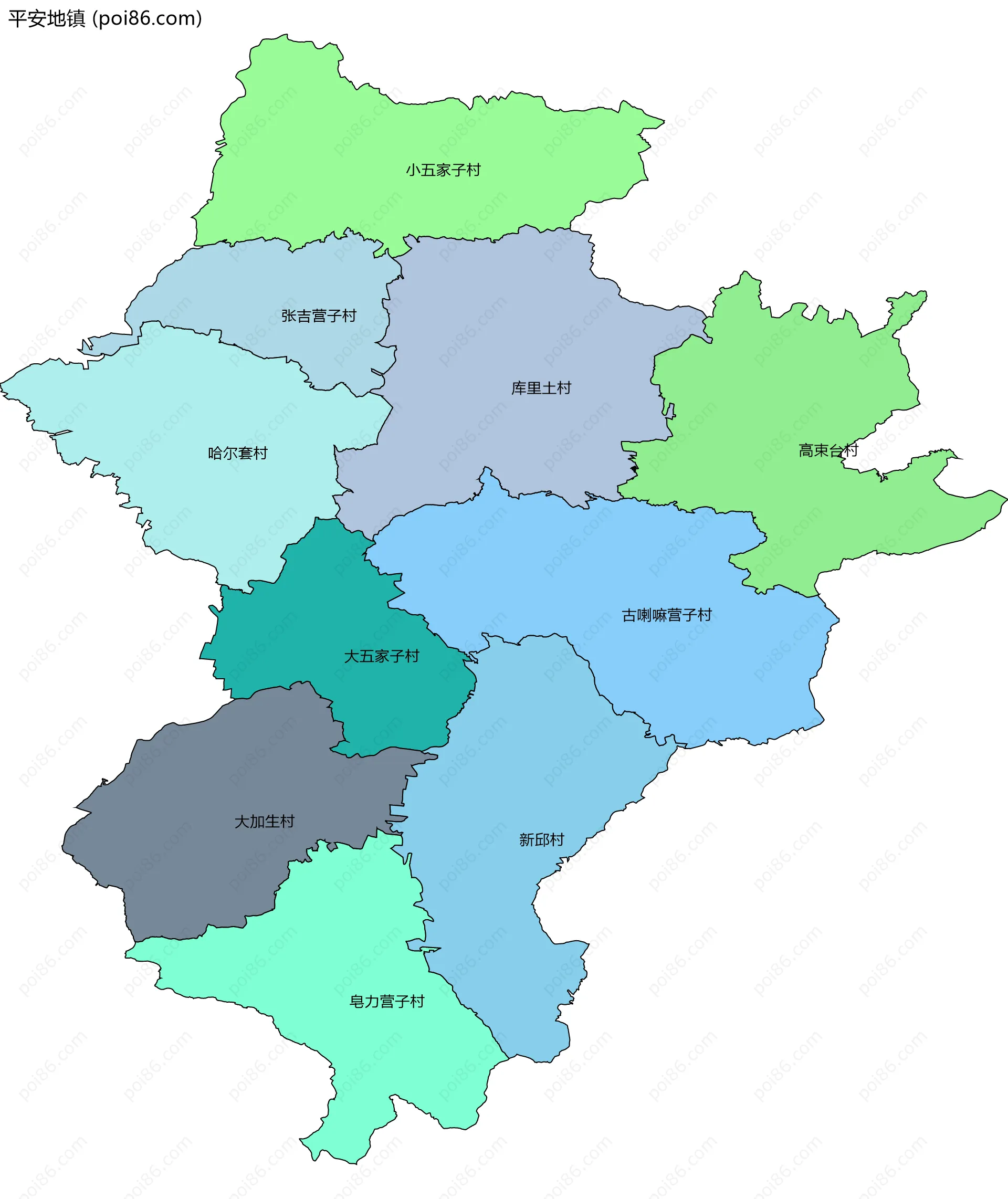 平安地镇边界地图(五级行政区划)