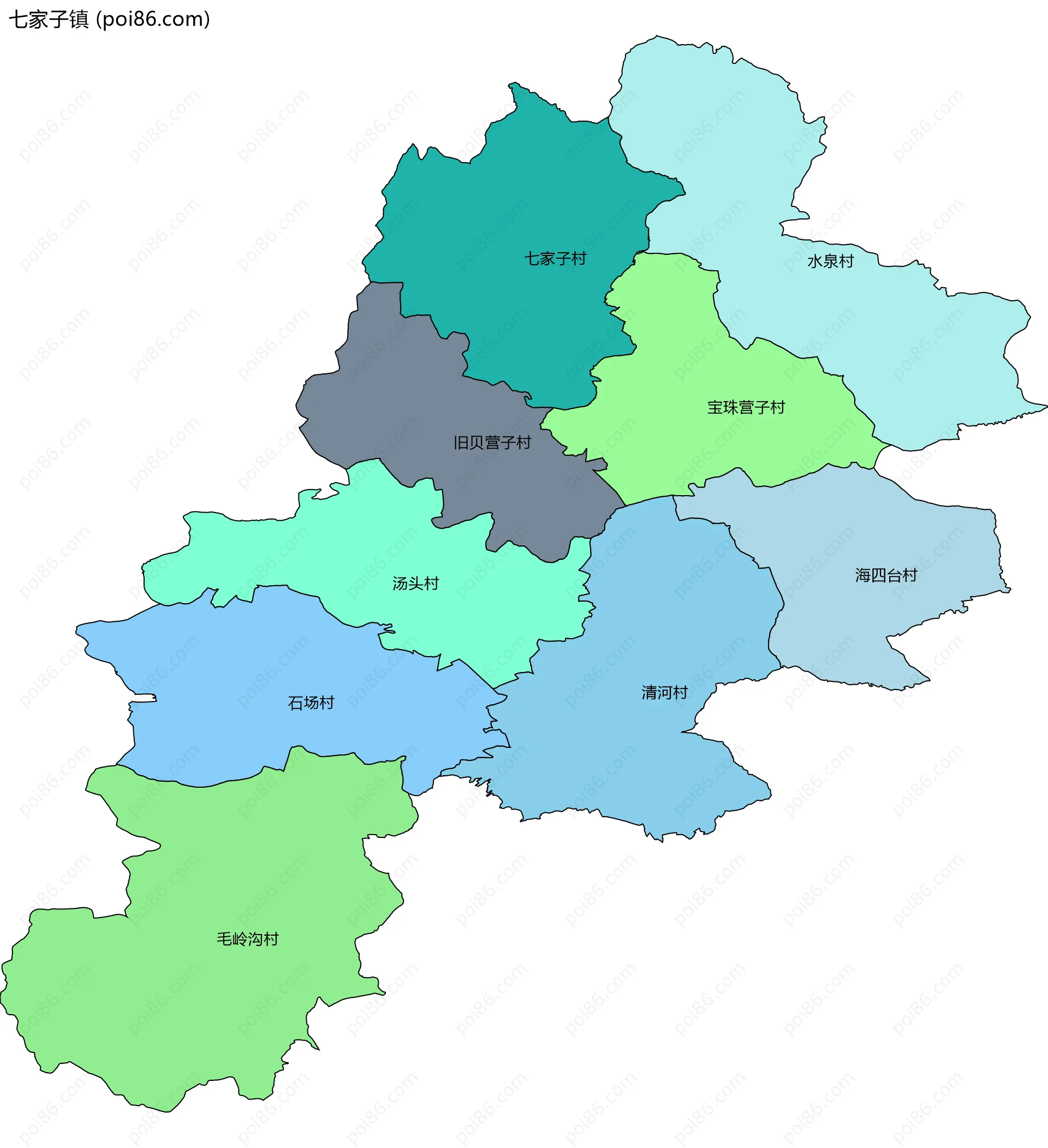 七家子镇边界地图(五级行政区划)