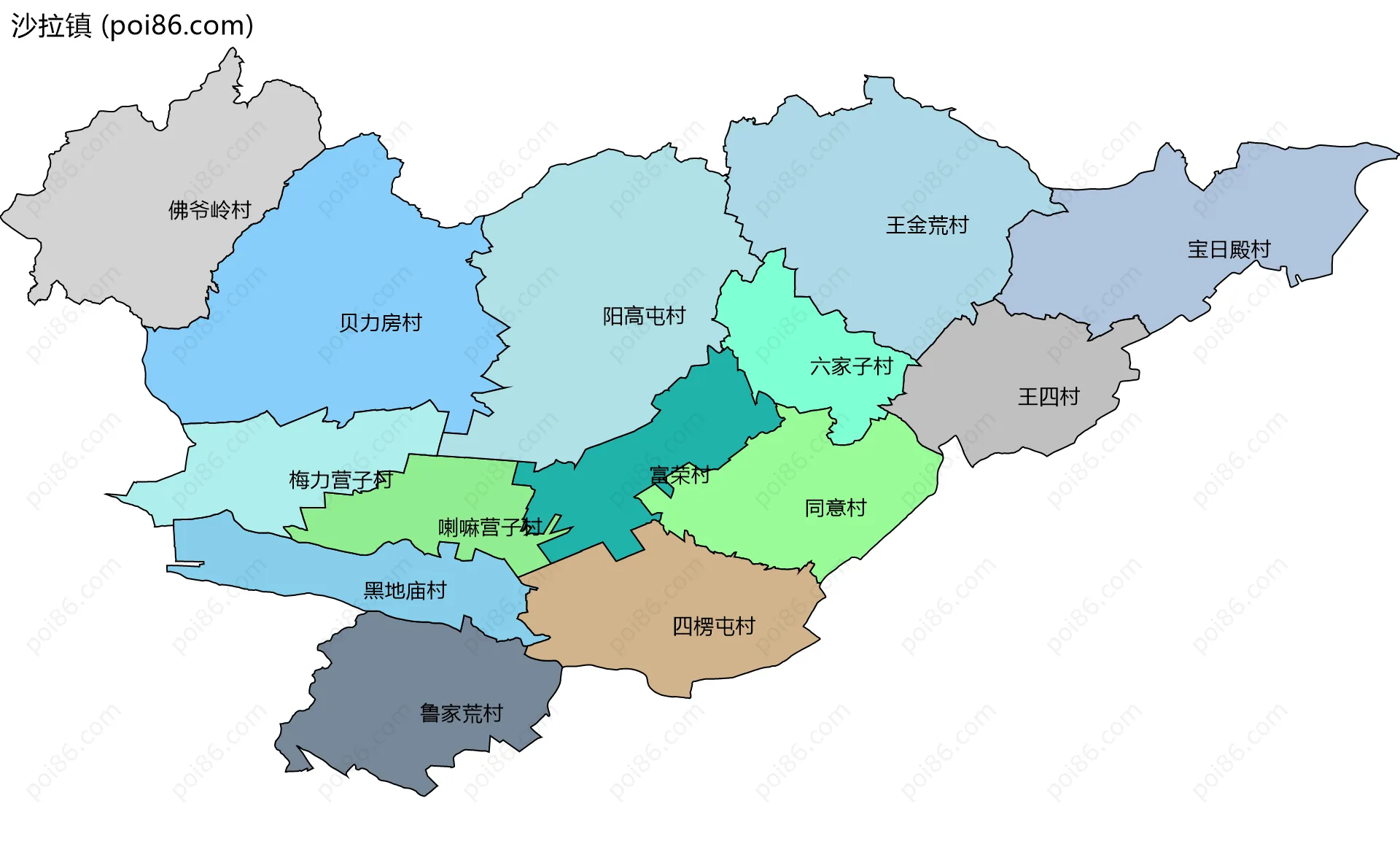 沙拉镇边界地图(五级行政区划)