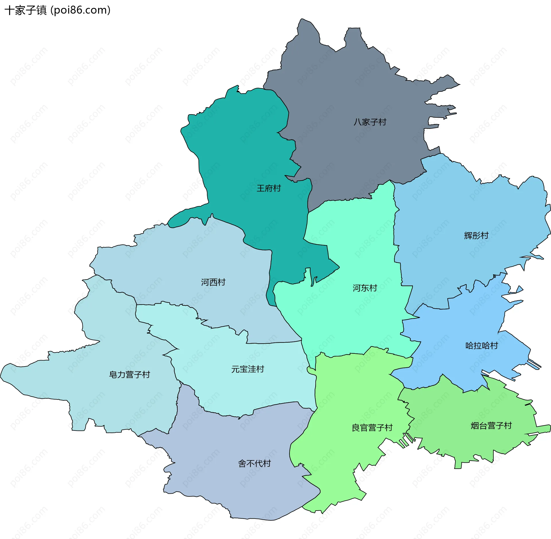 十家子镇边界地图(五级行政区划)