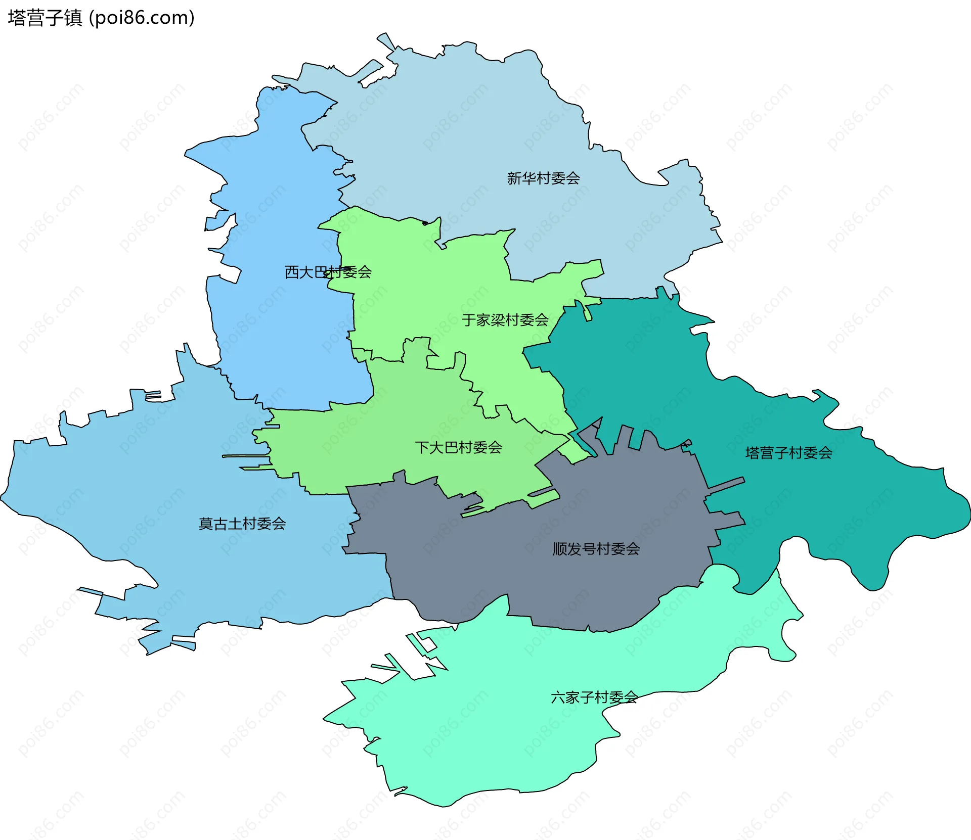 塔营子镇边界地图(五级行政区划)