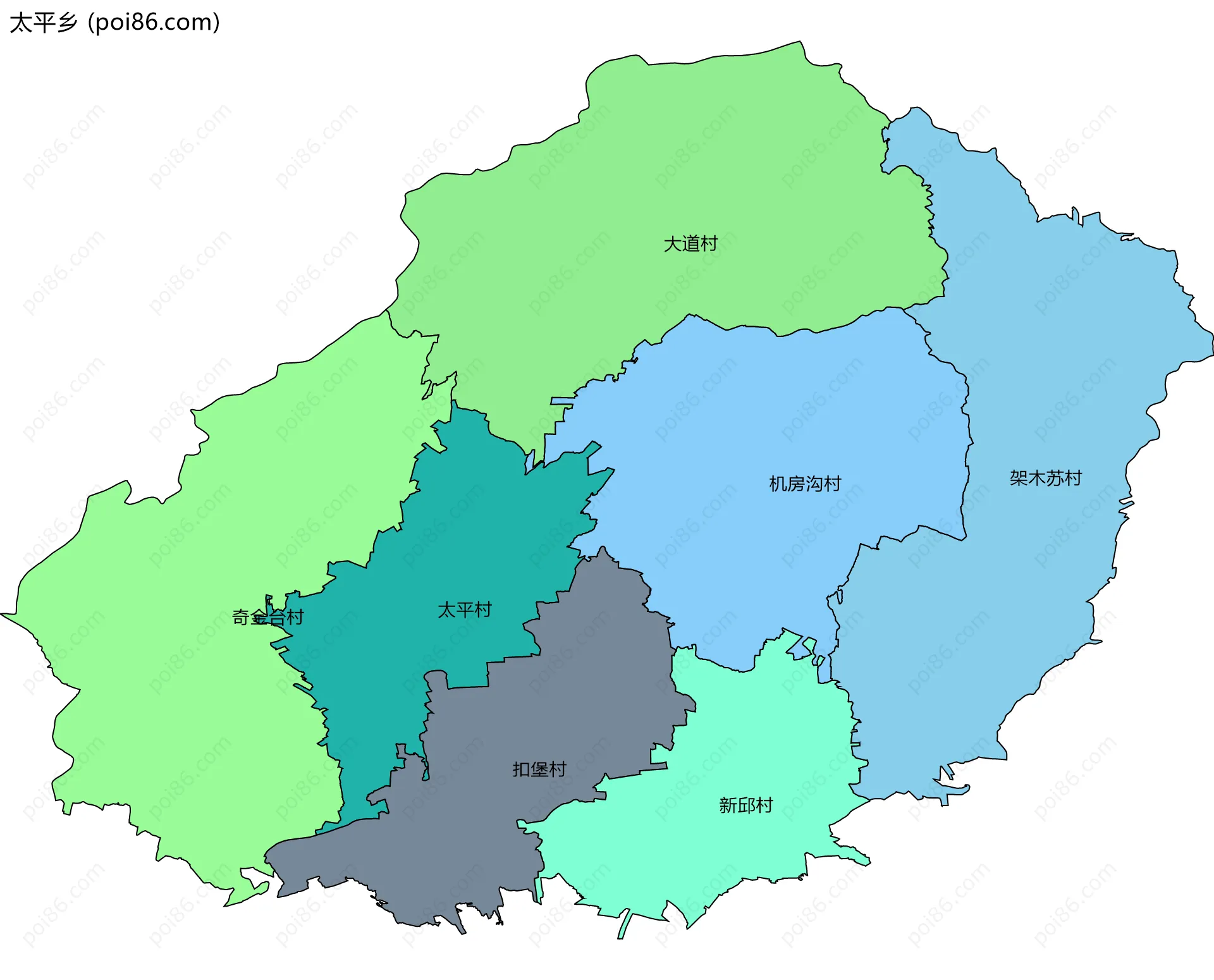 太平乡边界地图(五级行政区划)